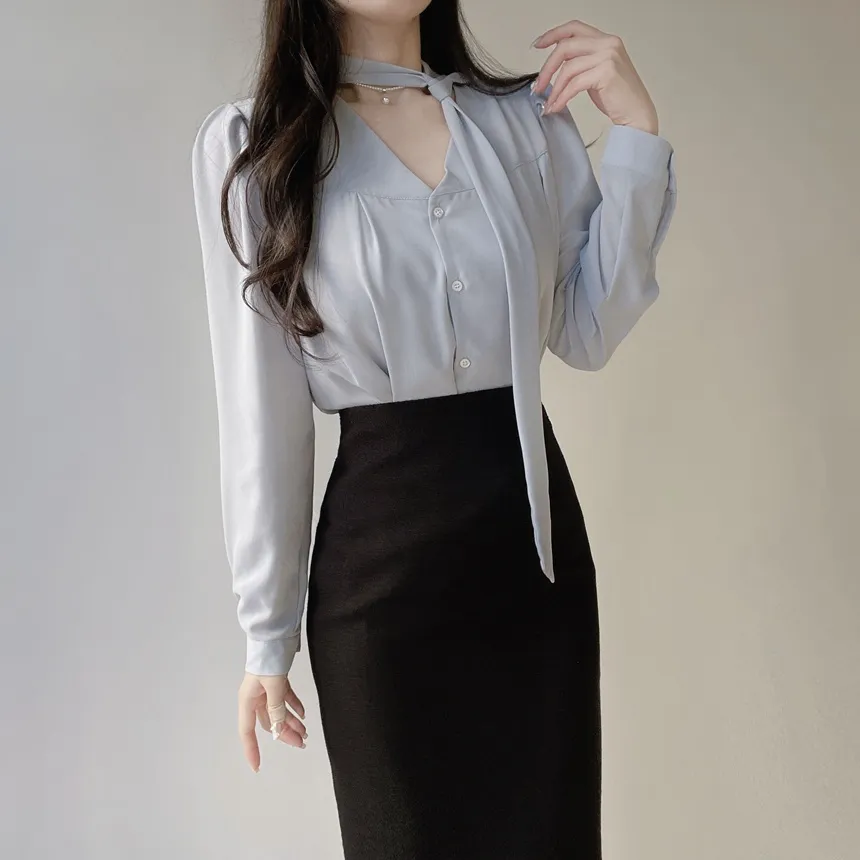 ボウタイVネック長袖ブラウス | mirangmirang | 詳細画像23