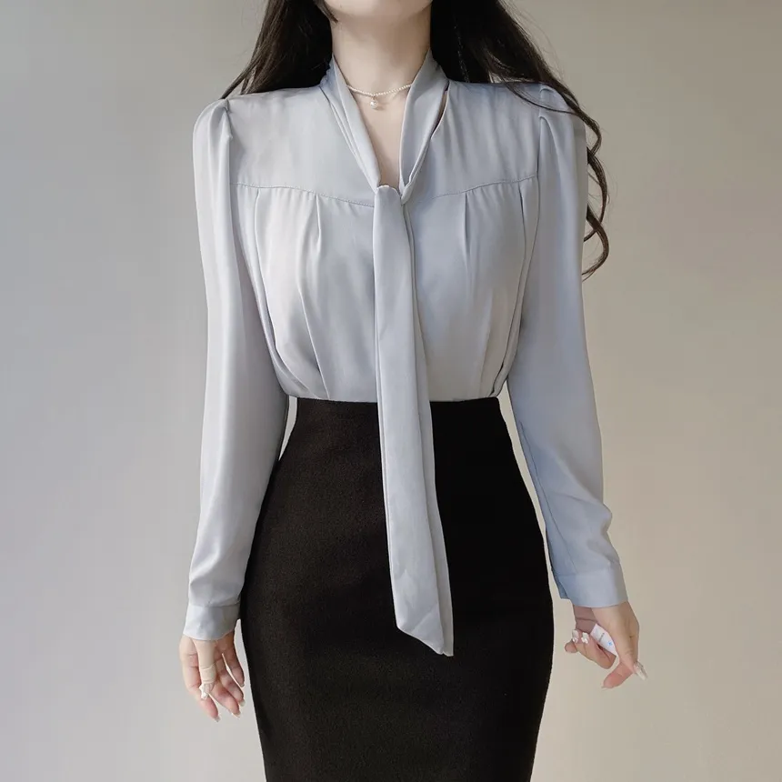 ボウタイVネック長袖ブラウス | mirangmirang | 詳細画像24