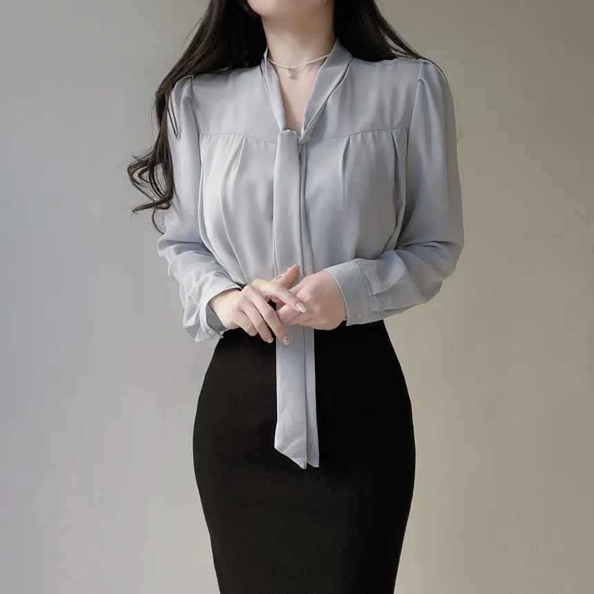 ボウタイVネック長袖ブラウス | mirangmirang | 詳細画像25