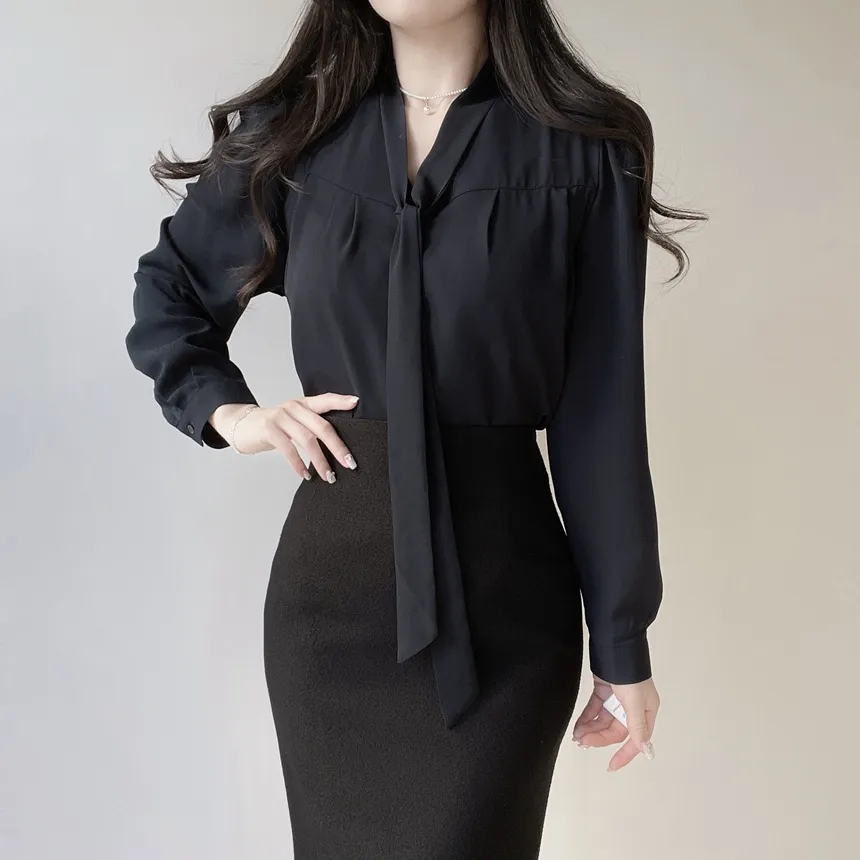 ボウタイVネック長袖ブラウス | mirangmirang | 詳細画像29