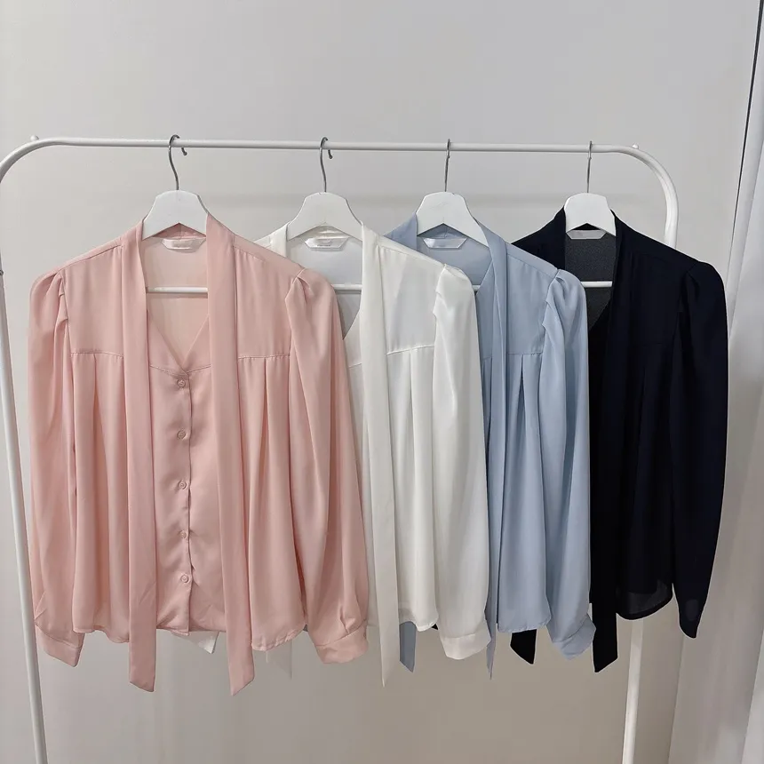 ボウタイVネック長袖ブラウス | mirangmirang | 詳細画像34