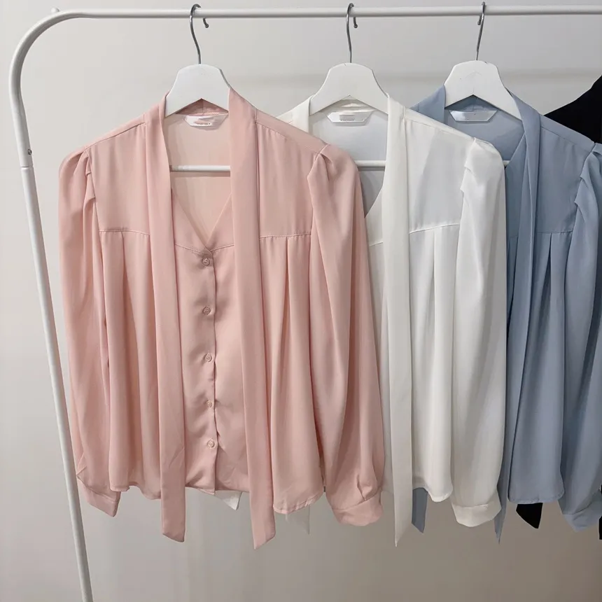 ボウタイVネック長袖ブラウス | mirangmirang | 詳細画像35