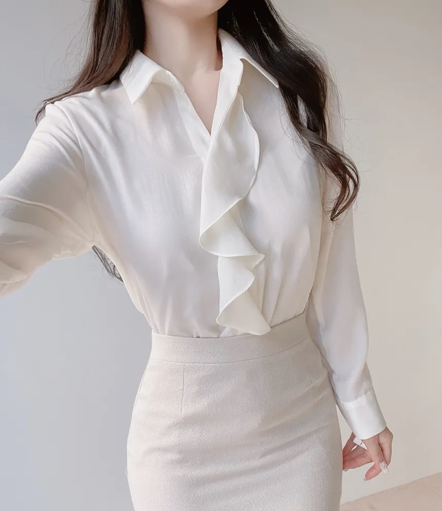 フリル長袖ブラウス | mirangmirang | 詳細画像4