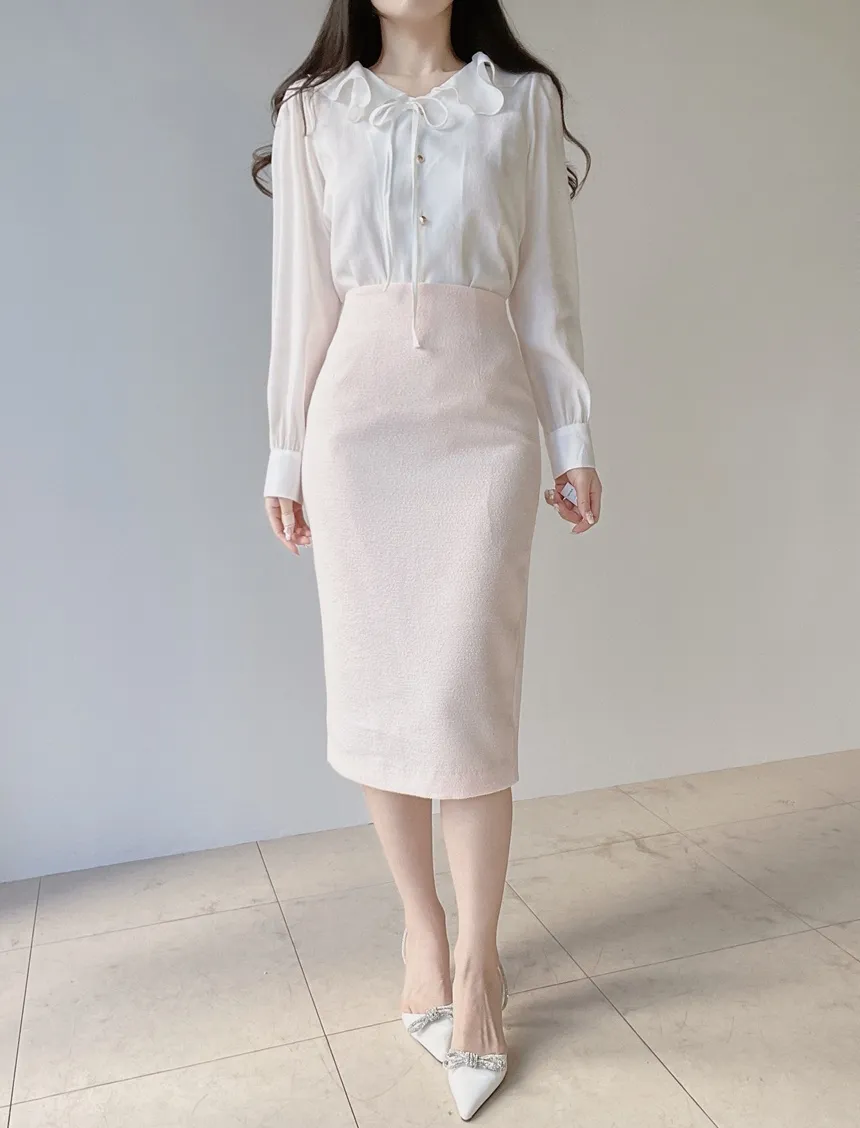 オーガンジーフリル長袖ベーシックボタンブラウス | mirangmirang | 詳細画像10