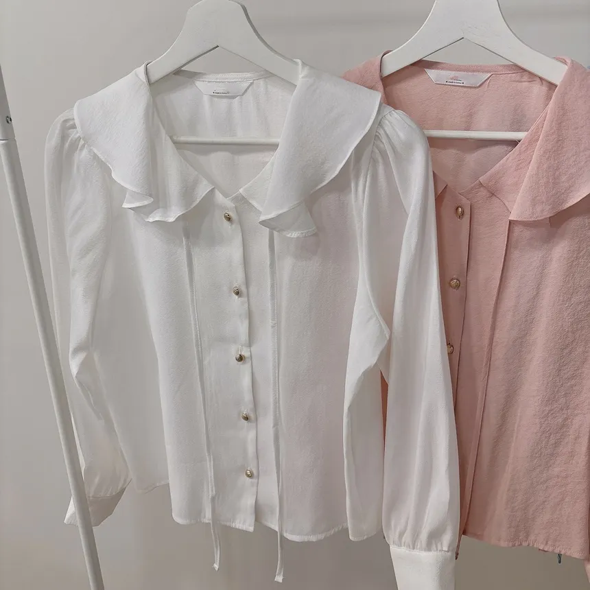 オーガンジーフリル長袖ベーシックボタンブラウス | mirangmirang | 詳細画像16