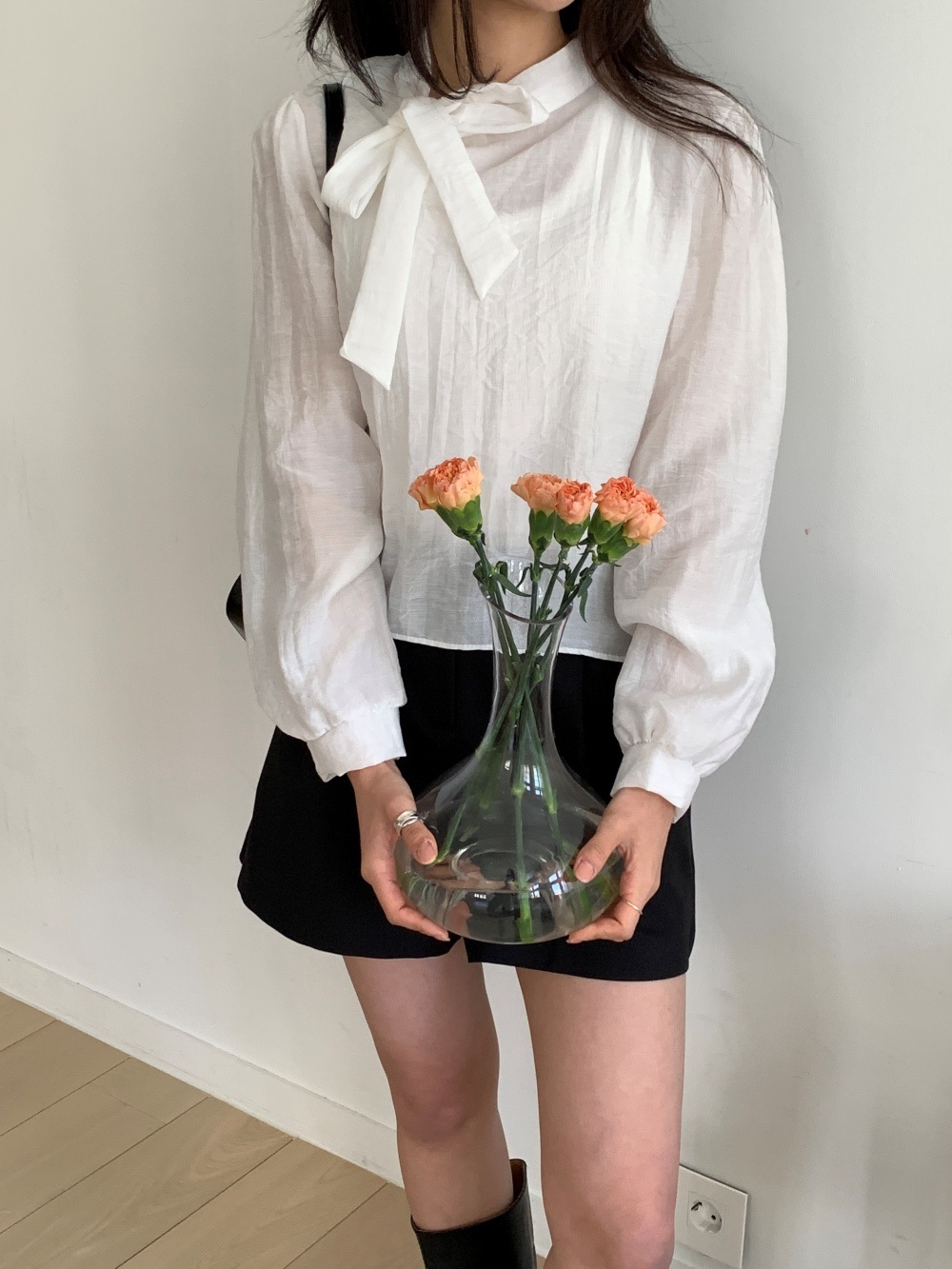 ボウタイパフスリーブ長袖ブラウス | 詳細画像5