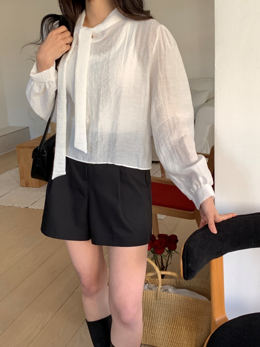 ボウタイパフスリーブ長袖ブラウス | 詳細画像8