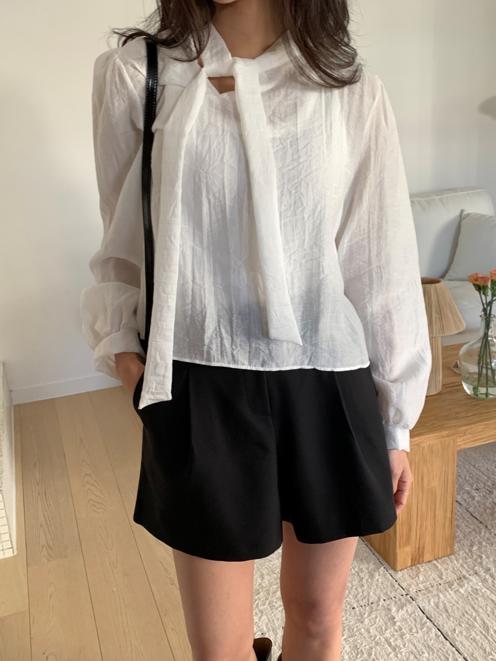 ボウタイパフスリーブ長袖ブラウス | 詳細画像9