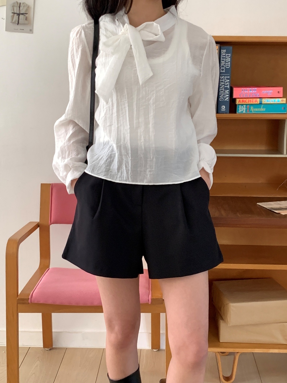 ボウタイパフスリーブ長袖ブラウス | 詳細画像13