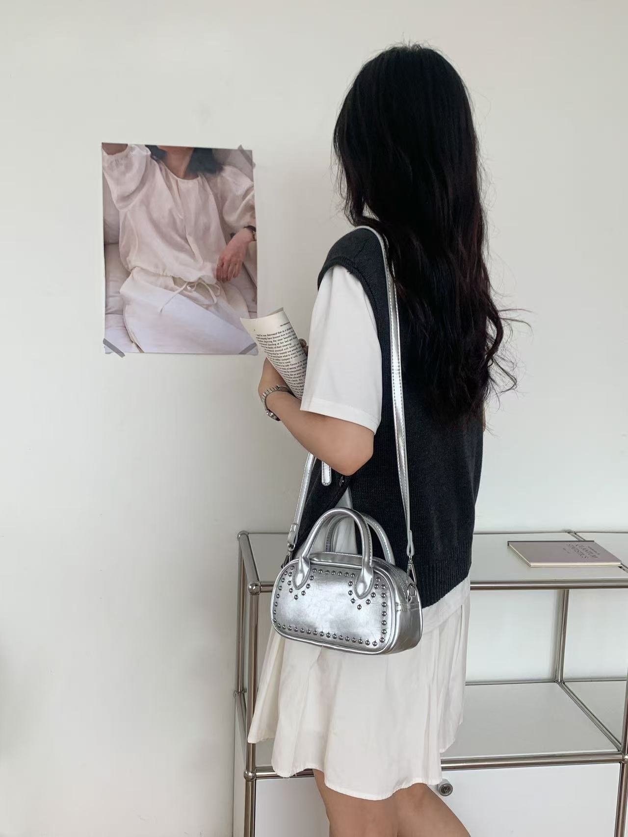 レザー調スタッズミニトートバッグショルダーバッグストラップセット(バックルあり) | 詳細画像3