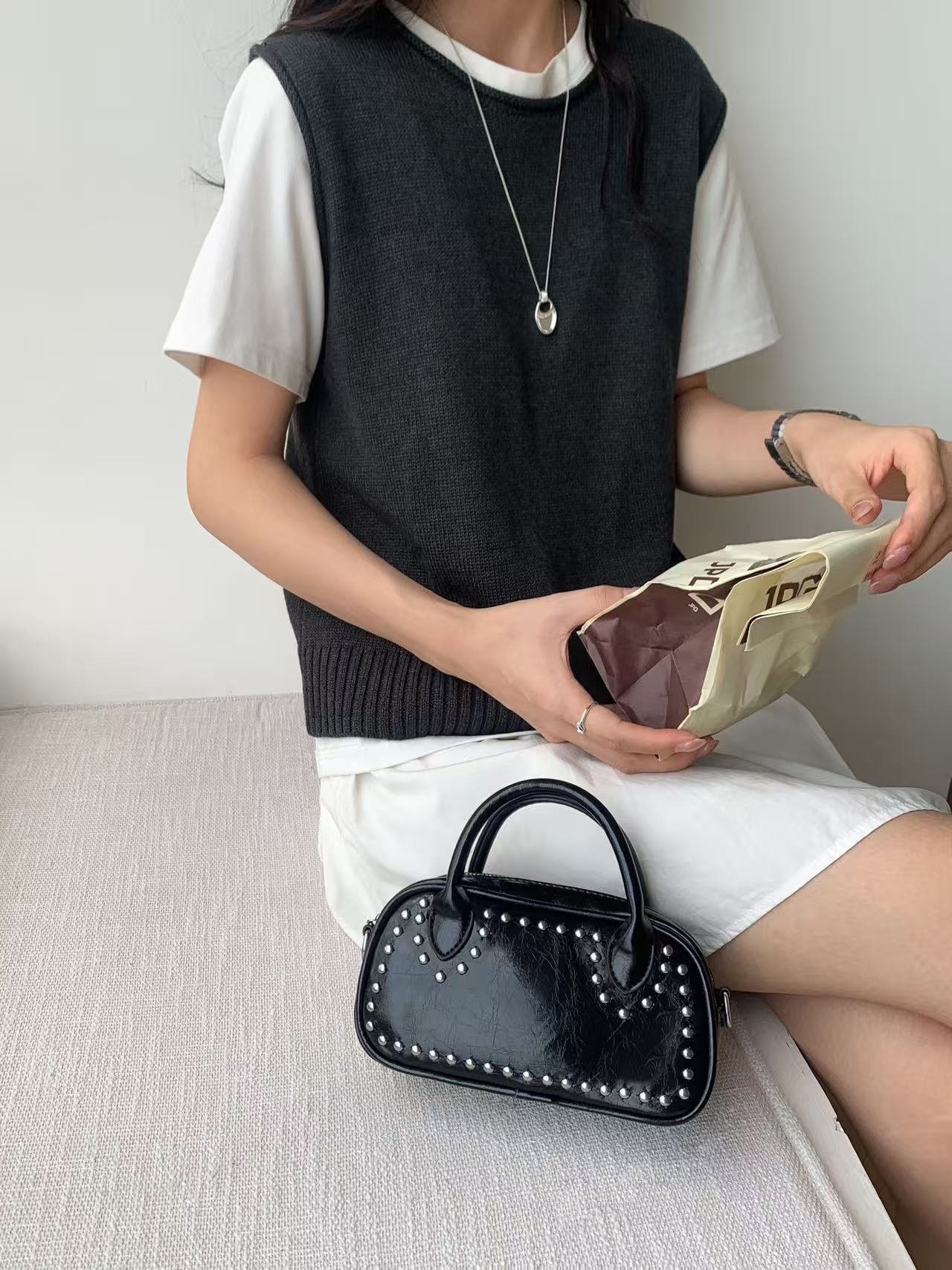 レザー調スタッズミニトートバッグショルダーバッグストラップセット(バックルあり) | 詳細画像6