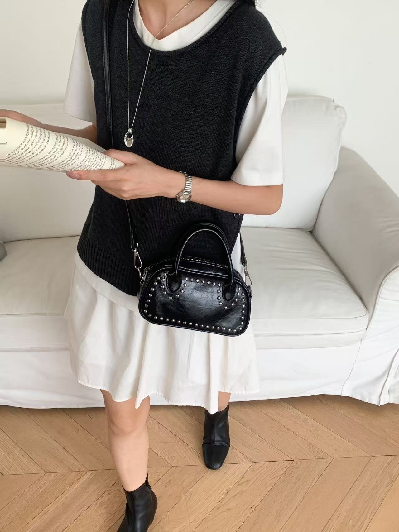 レザー調スタッズミニトートバッグショルダーバッグストラップセット(バックルあり) | 詳細画像7