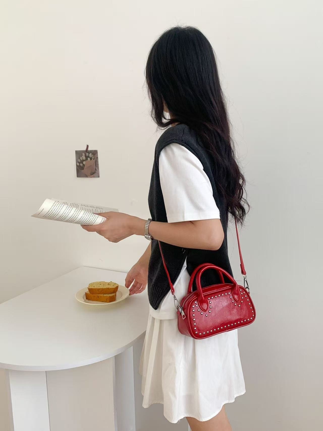 レザー調スタッズミニトートバッグショルダーバッグストラップセット(バックルあり) | 詳細画像16