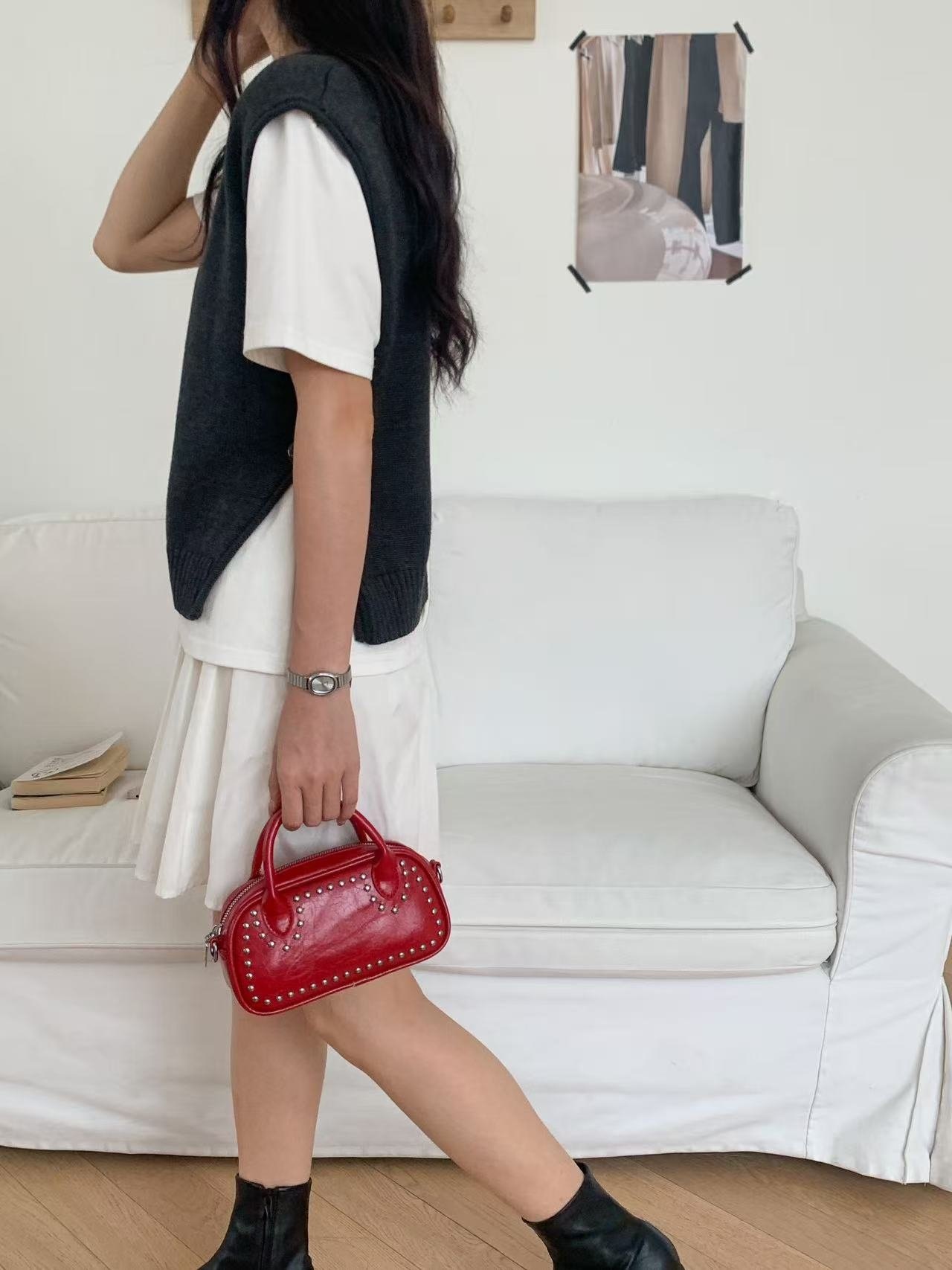 レザー調スタッズミニトートバッグショルダーバッグストラップセット(バックルあり) | 詳細画像17