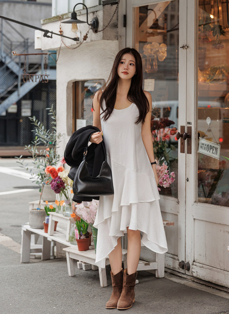 専用美品　アナイ　ハートドットプリントラッフルノースリワンピース　ロング　36 ドローストリングラッフルティアードノースリワンピース | レディース