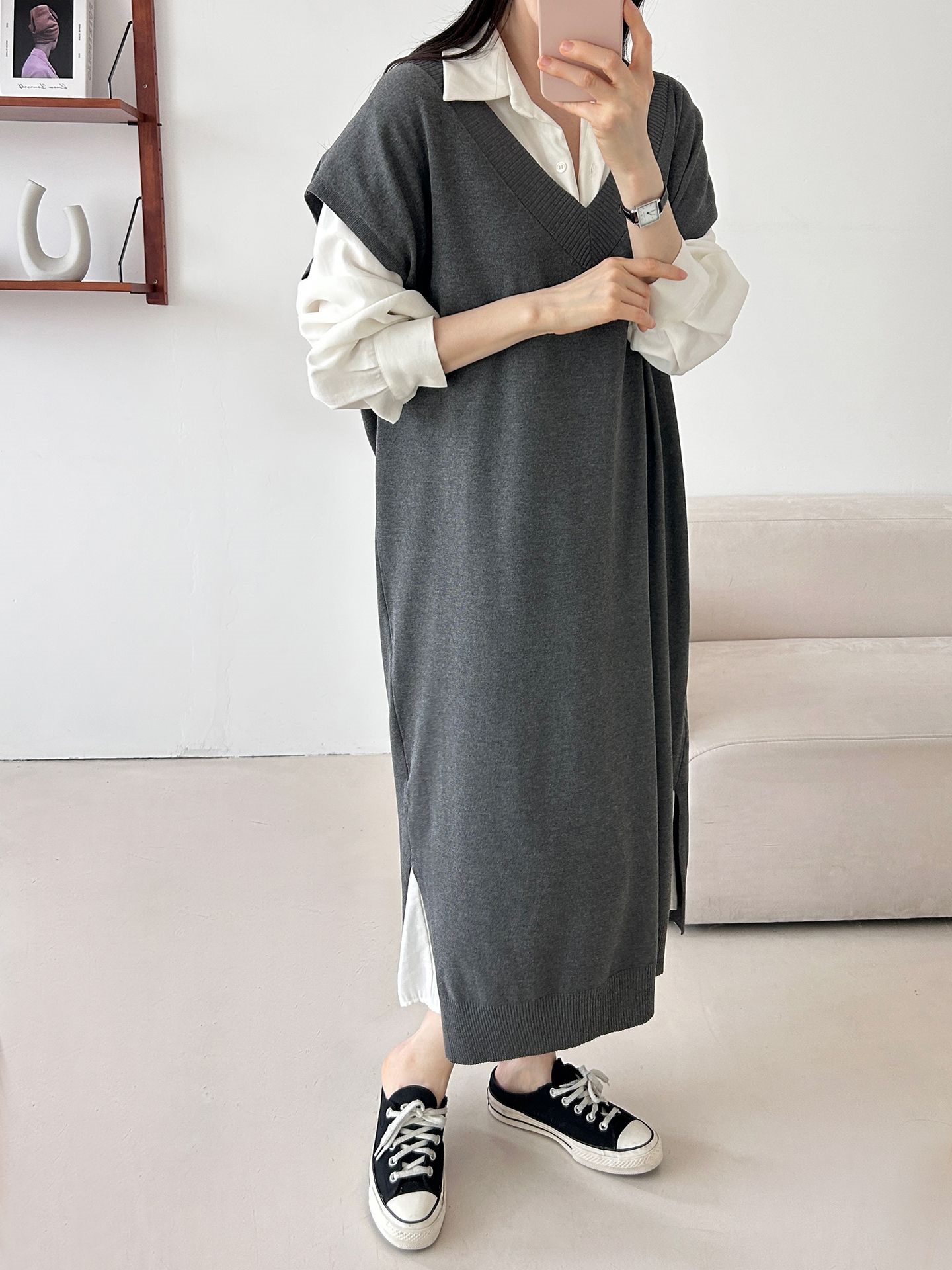 ニットVネックスリットロングワンピース | 詳細画像6