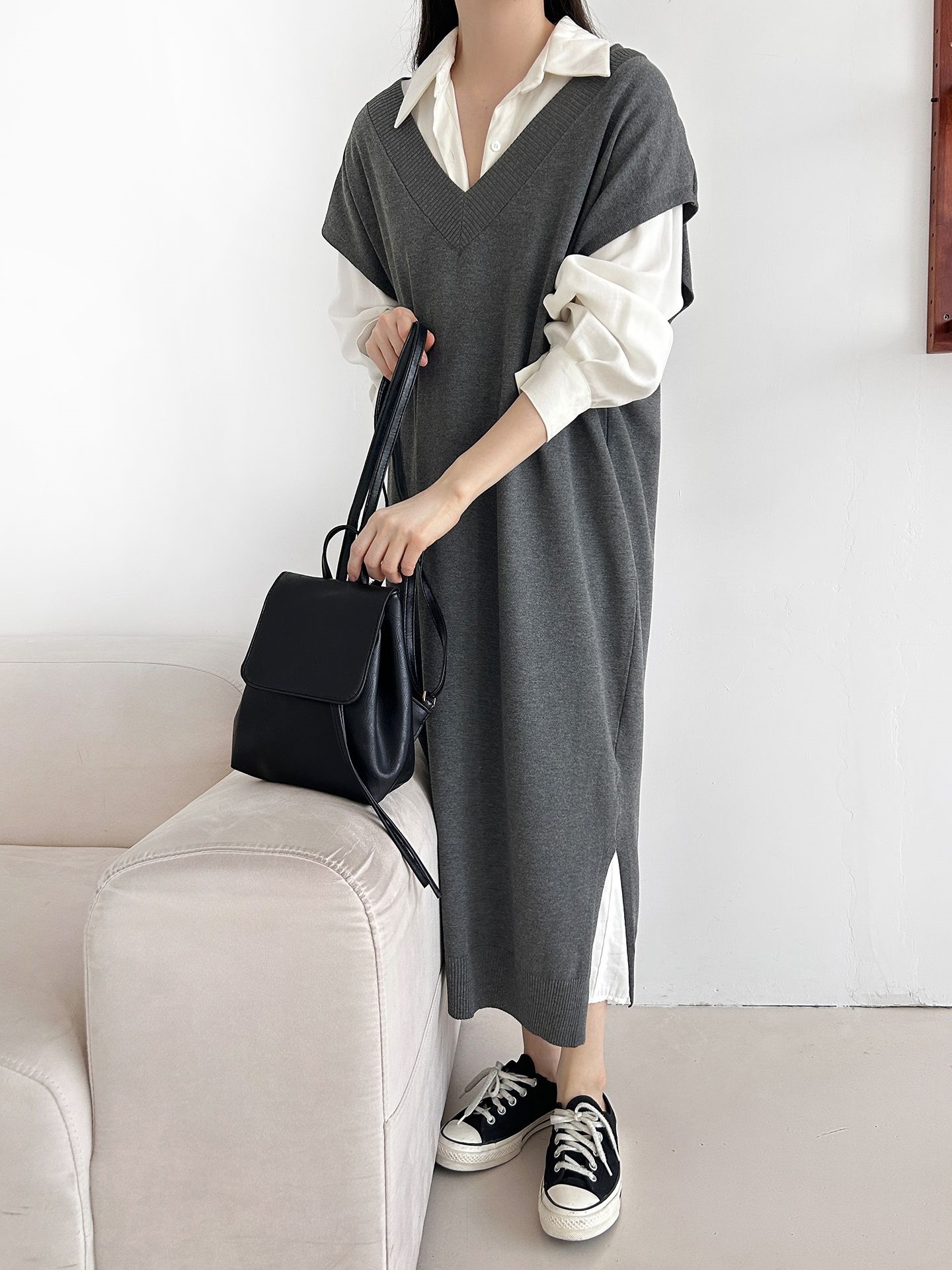 ニットVネックスリットロングワンピース | 詳細画像7