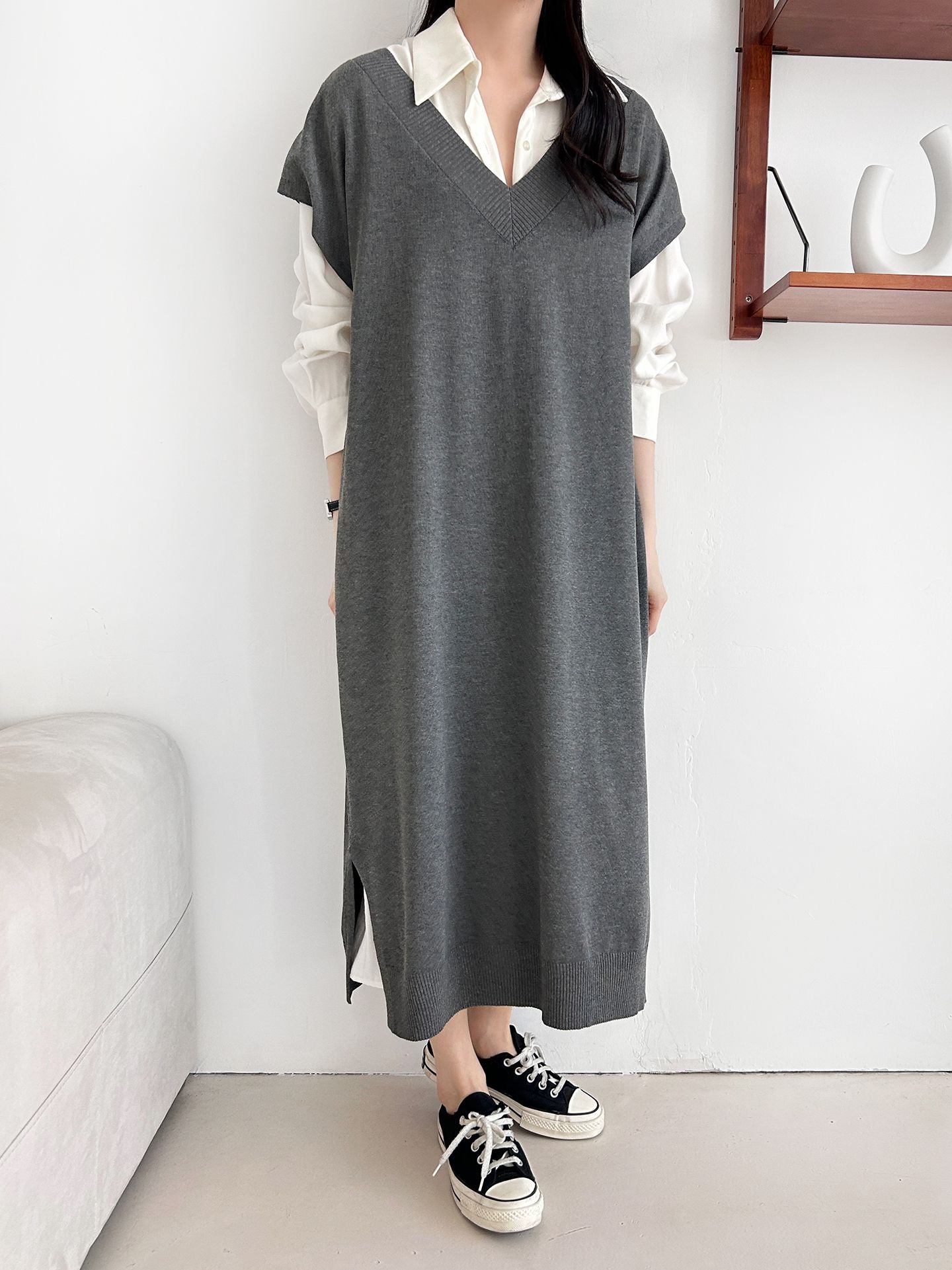 ニットVネックスリットロングワンピース | 詳細画像8