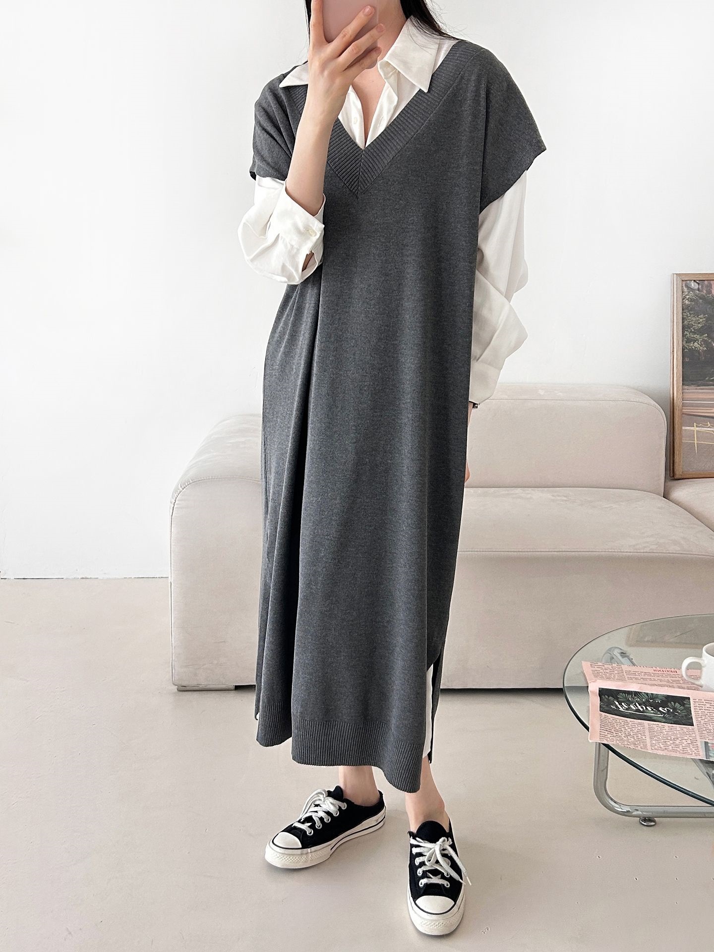 ニットVネックスリットロングワンピース | 詳細画像11