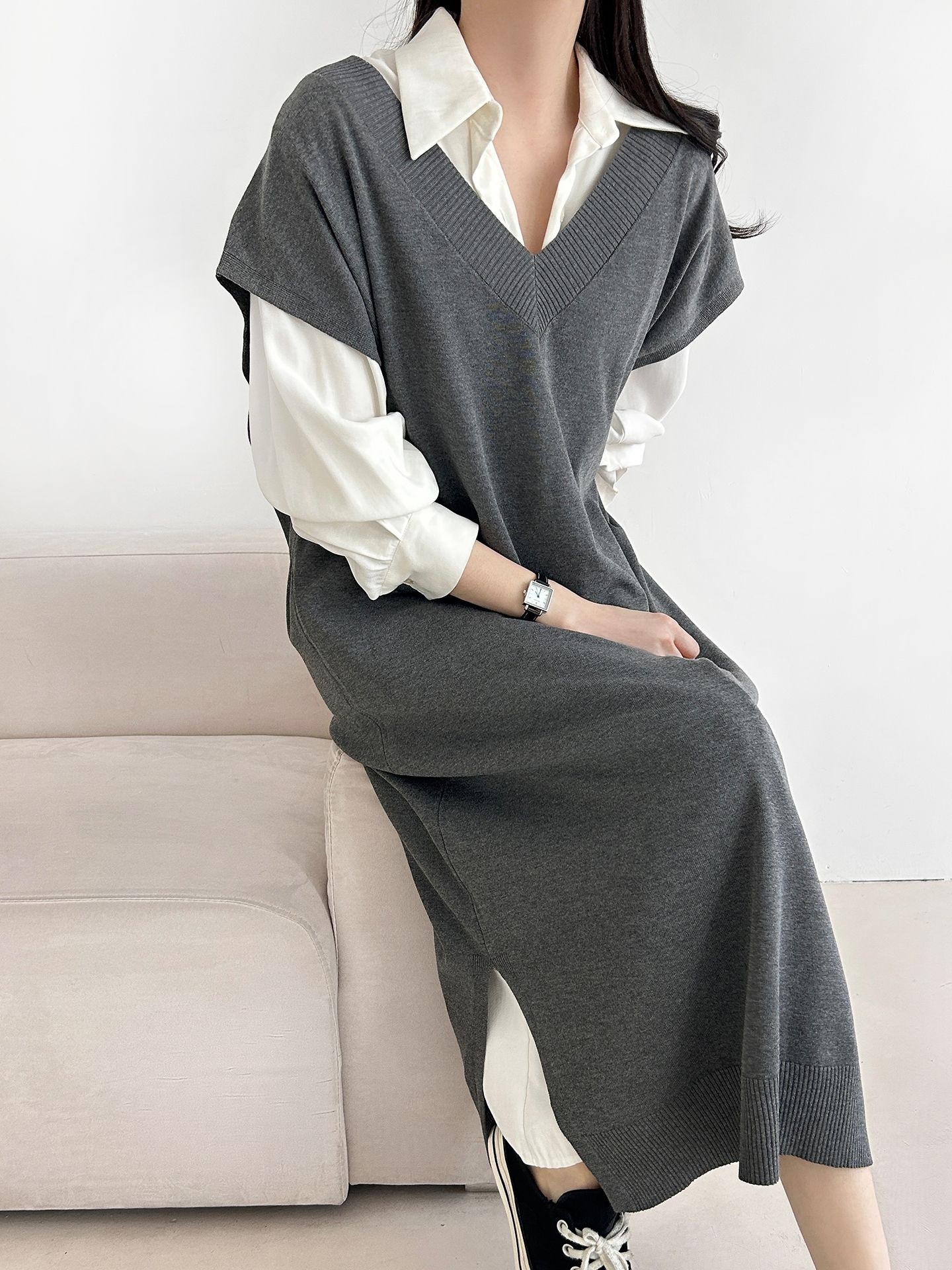 ニットVネックスリットロングワンピース | 詳細画像16