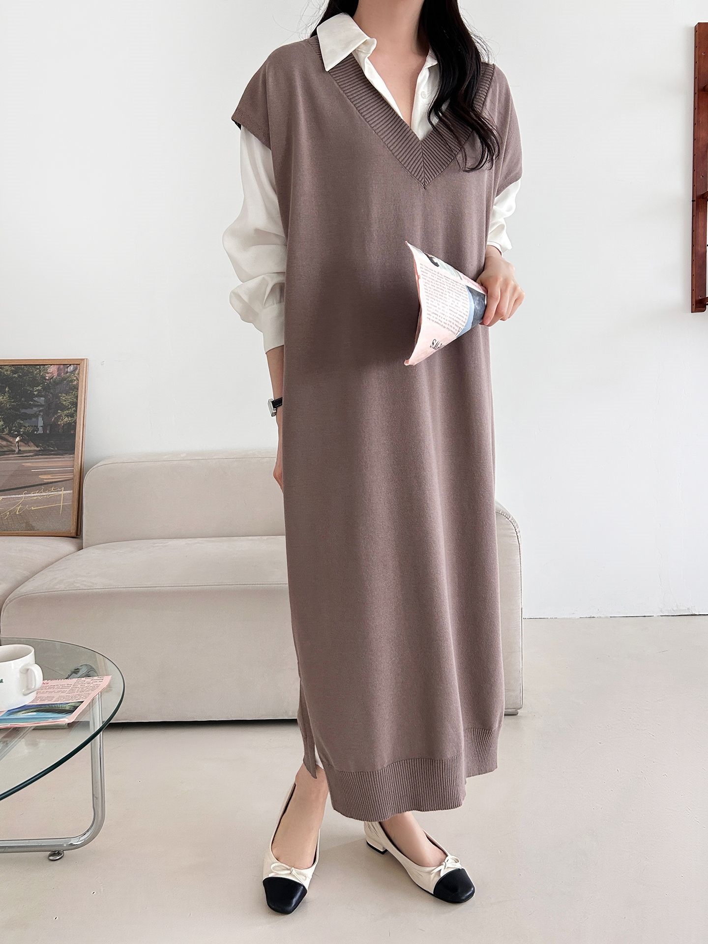 ニットVネックスリットロングワンピース | 詳細画像17