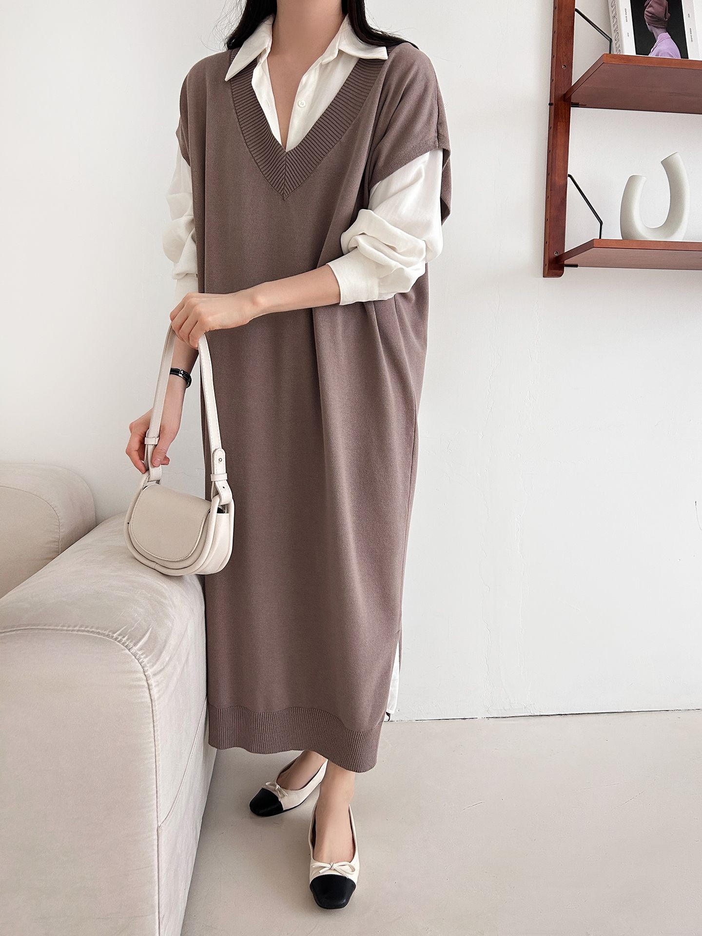 ニットVネックスリットロングワンピース | 詳細画像18