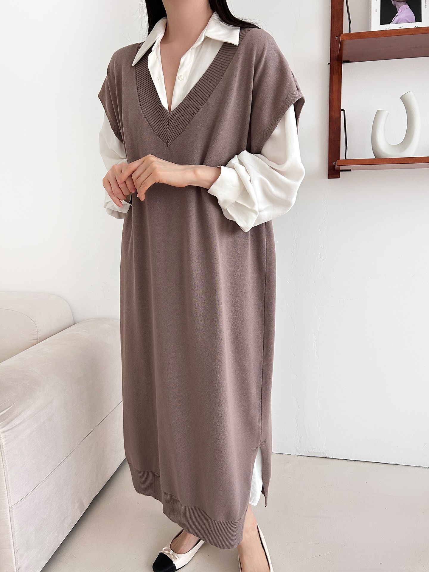 ニットVネックスリットロングワンピース | 詳細画像20