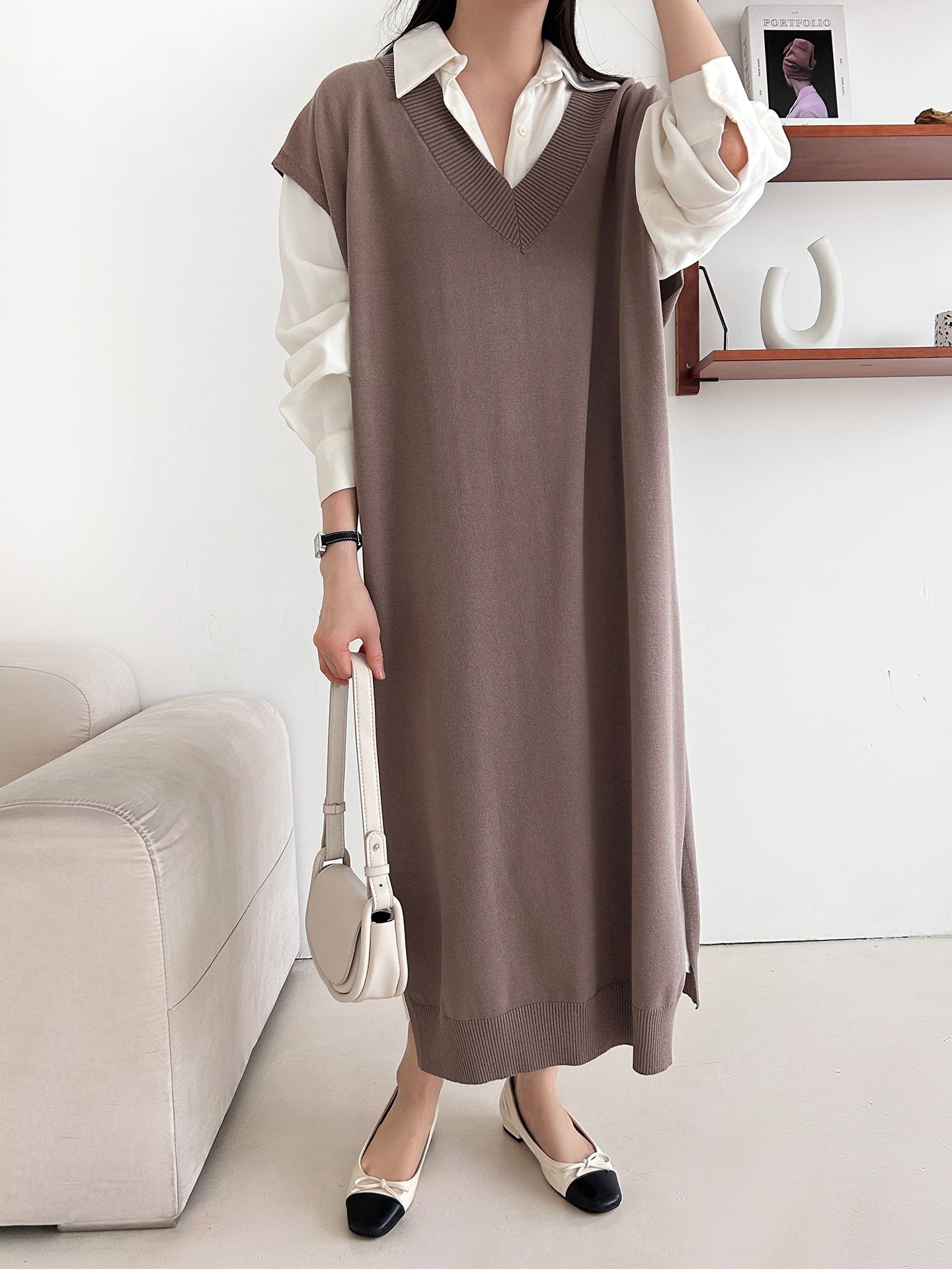 ニットVネックスリットロングワンピース | 詳細画像22