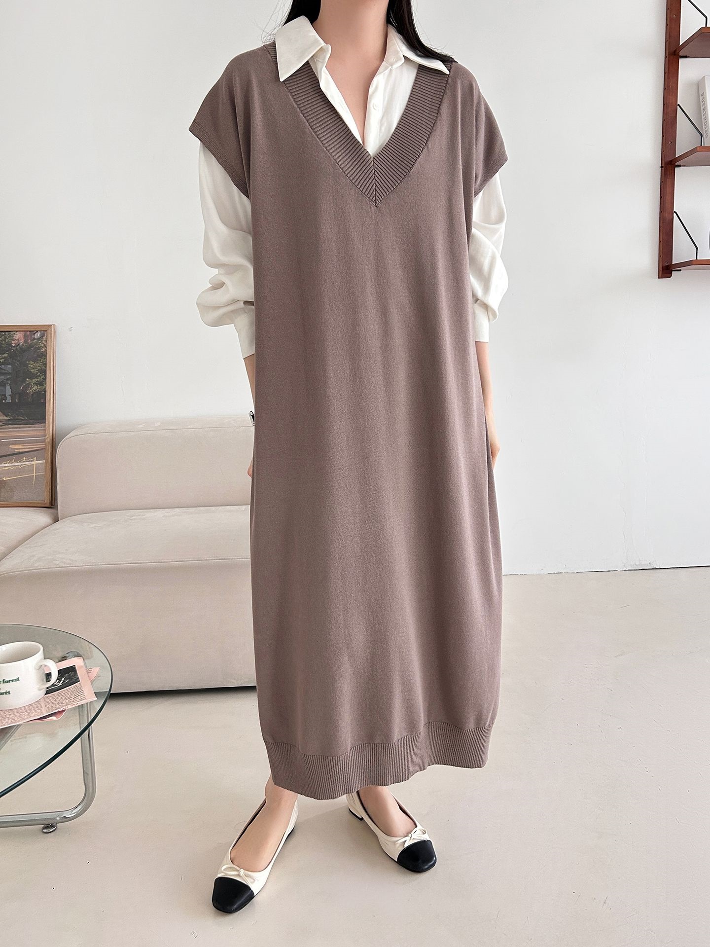 ニットVネックスリットロングワンピース | 詳細画像24