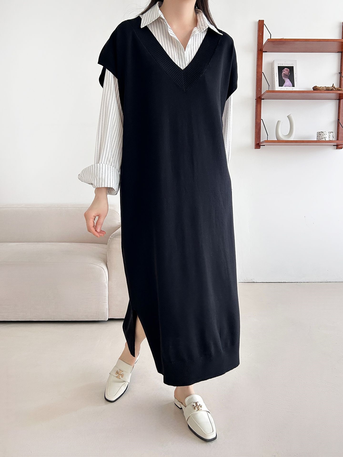 ニットVネックスリットロングワンピース | 詳細画像34