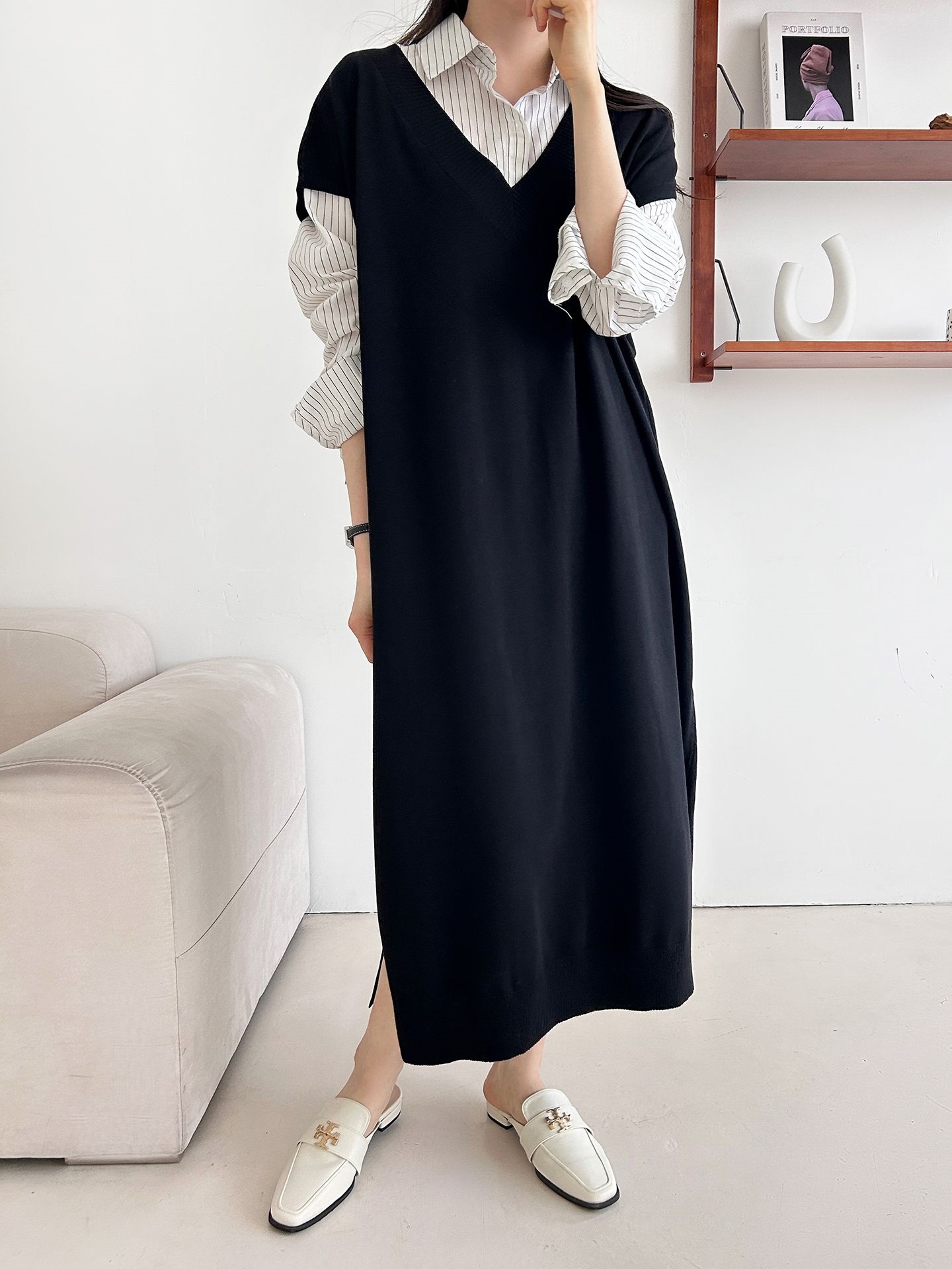 ニットVネックスリットロングワンピース | 詳細画像35