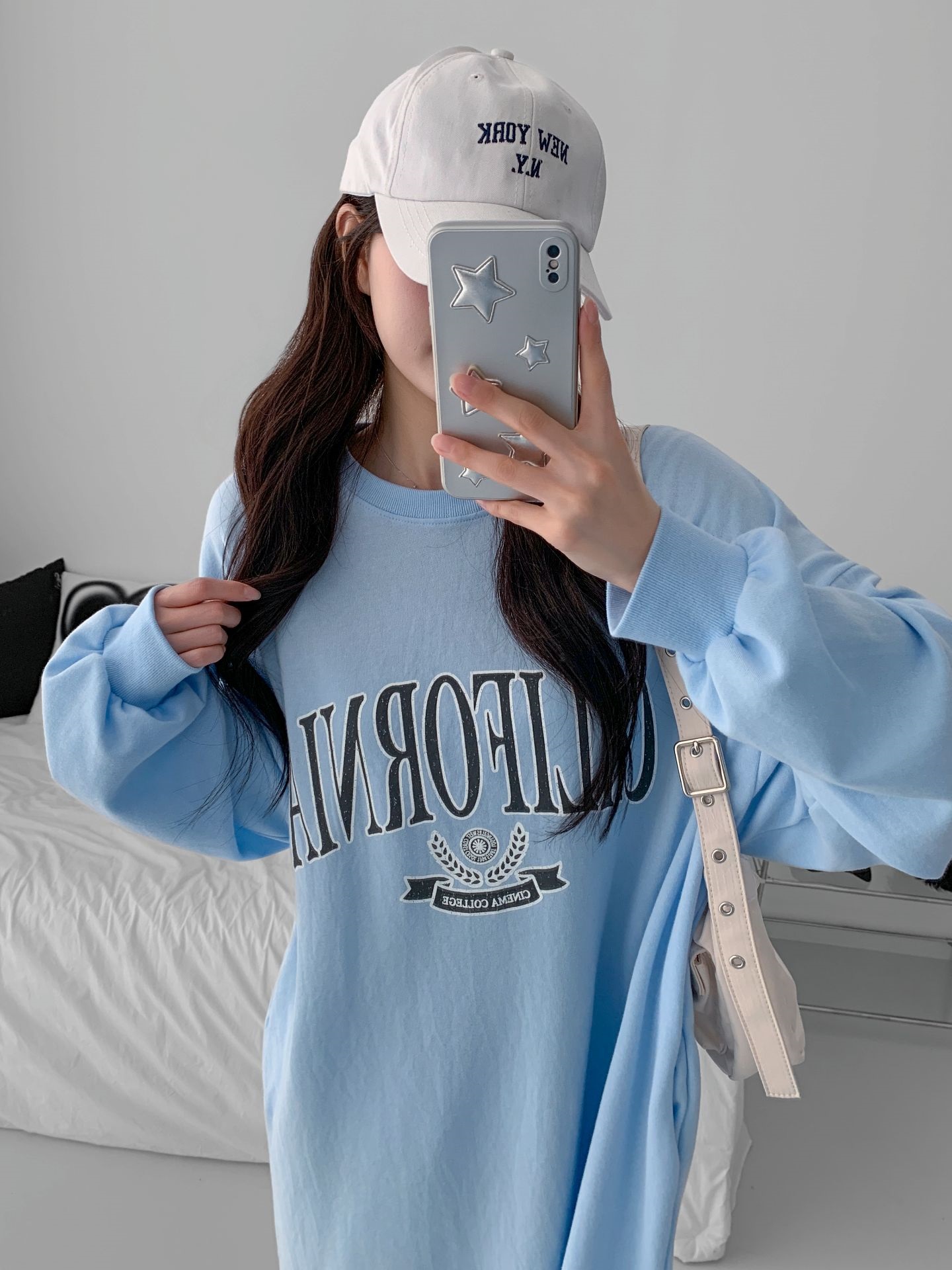 ラウンドネックスリットポケットオーバーサイズロング長袖ビッグプリントワンピース | 詳細画像4