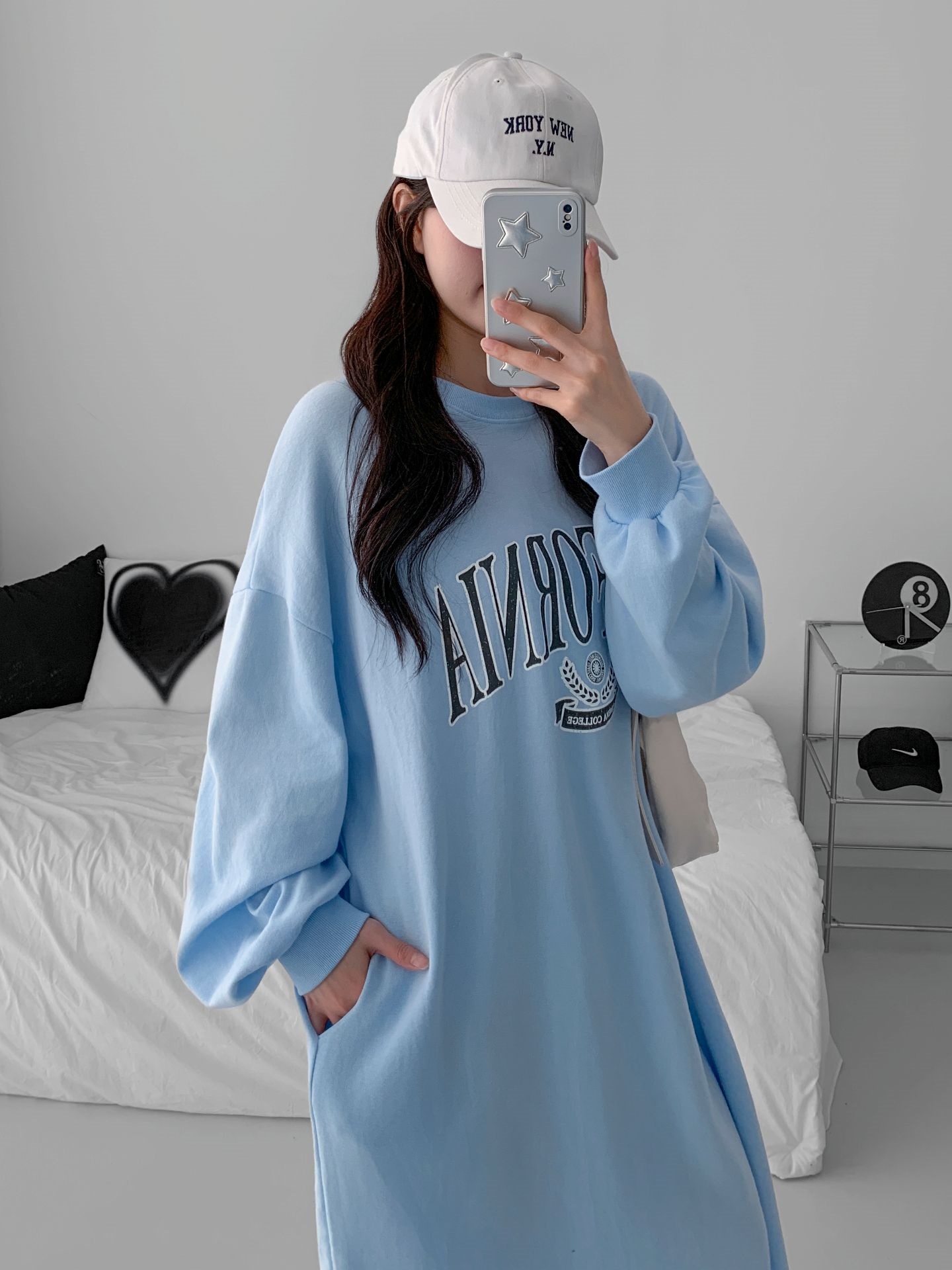 ラウンドネックスリットポケットオーバーサイズロング長袖ビッグプリントワンピース | 詳細画像12