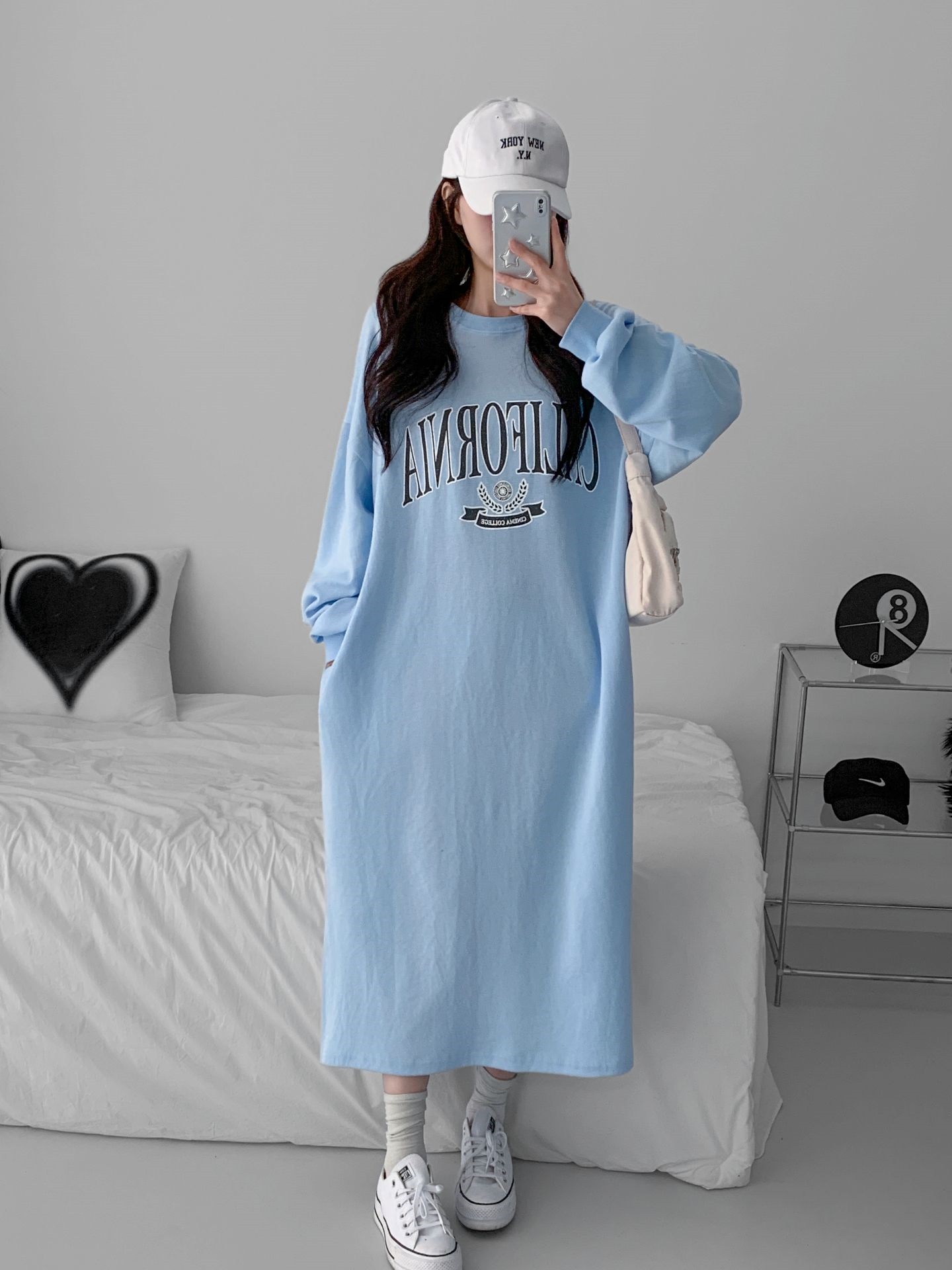 ラウンドネックスリットポケットオーバーサイズロング長袖ビッグプリントワンピース | 詳細画像13