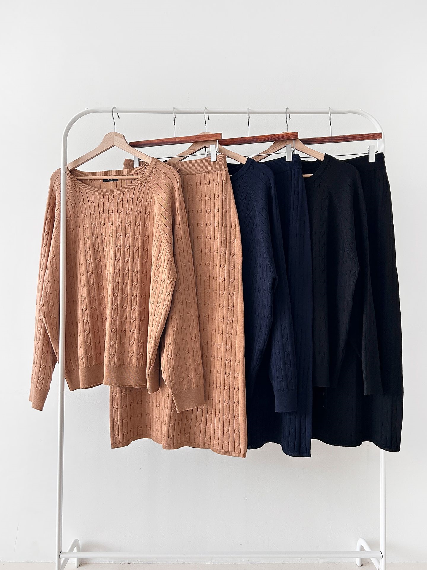 ドローストリングケーブルウエストゴムラグランロングセットアップスカートニット | 詳細画像2