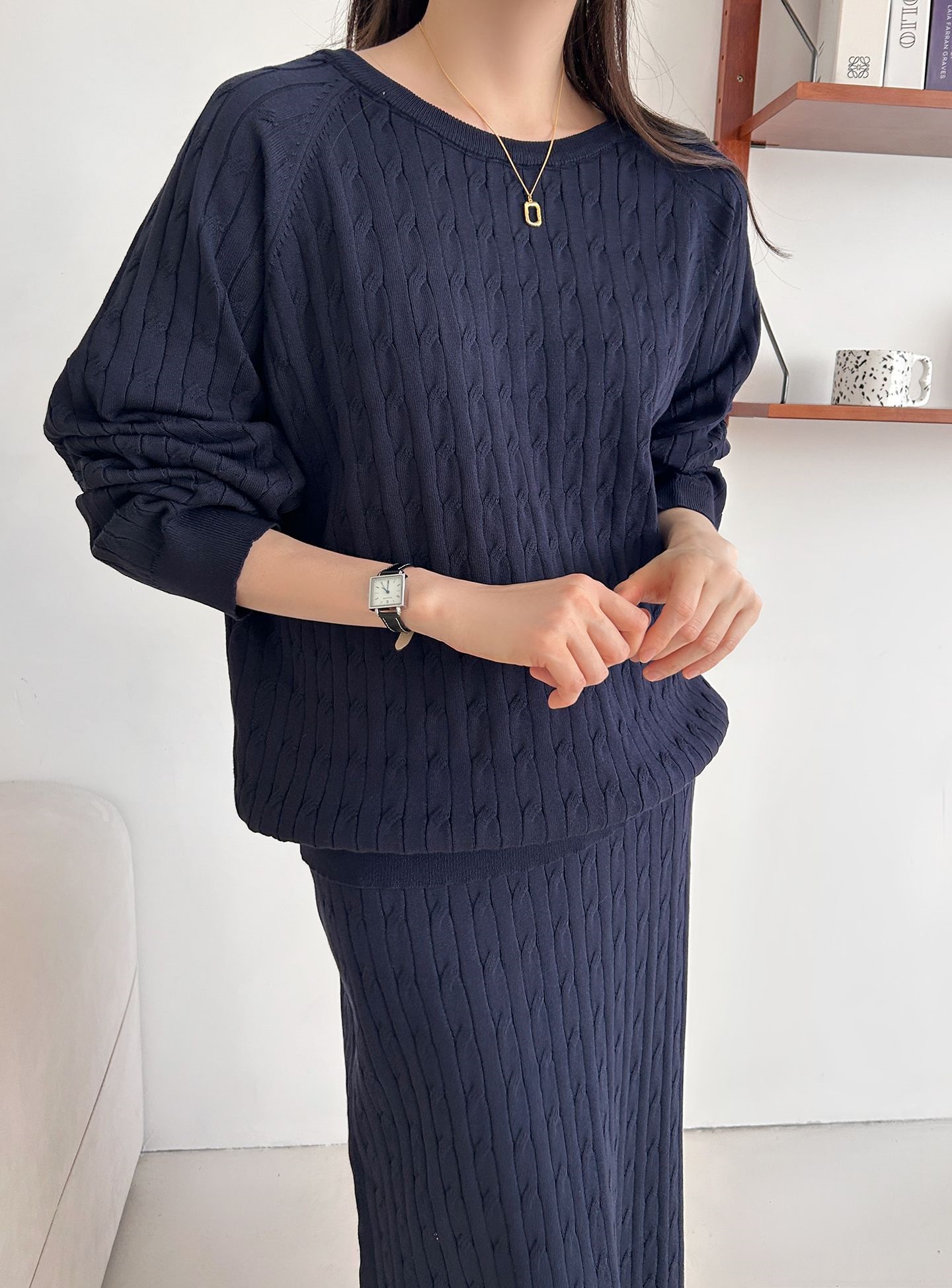 ドローストリングケーブルウエストゴムラグランロングセットアップスカートニット | 詳細画像33