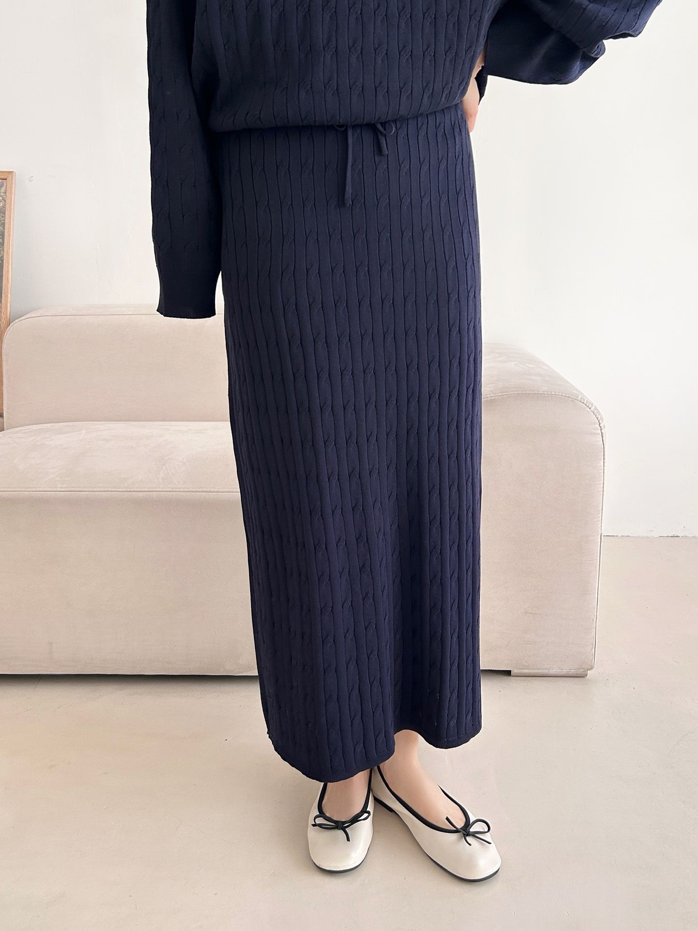 ドローストリングケーブルウエストゴムラグランロングセットアップスカートニット | 詳細画像35