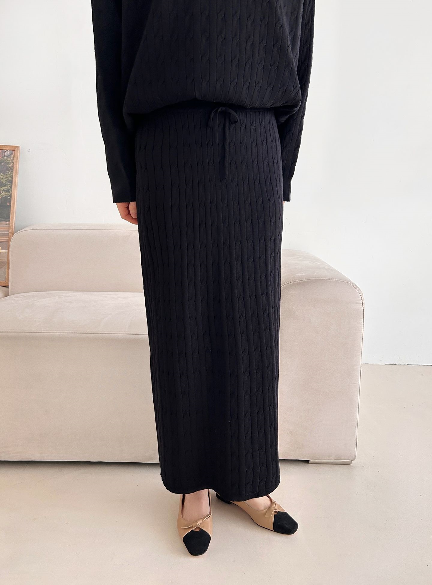 ドローストリングケーブルウエストゴムラグランロングセットアップスカートニット | 詳細画像20