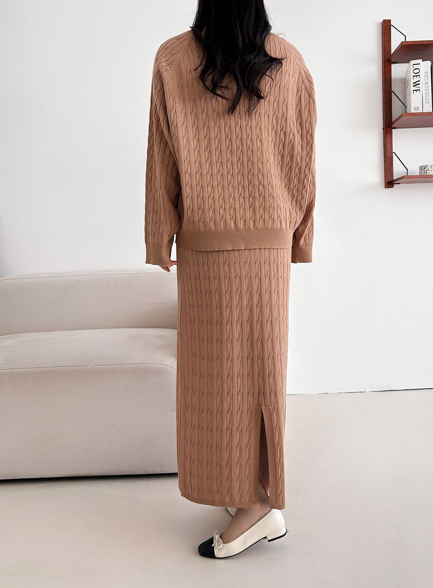 ドローストリングケーブルウエストゴムラグランロングセットアップスカートニット | 詳細画像15