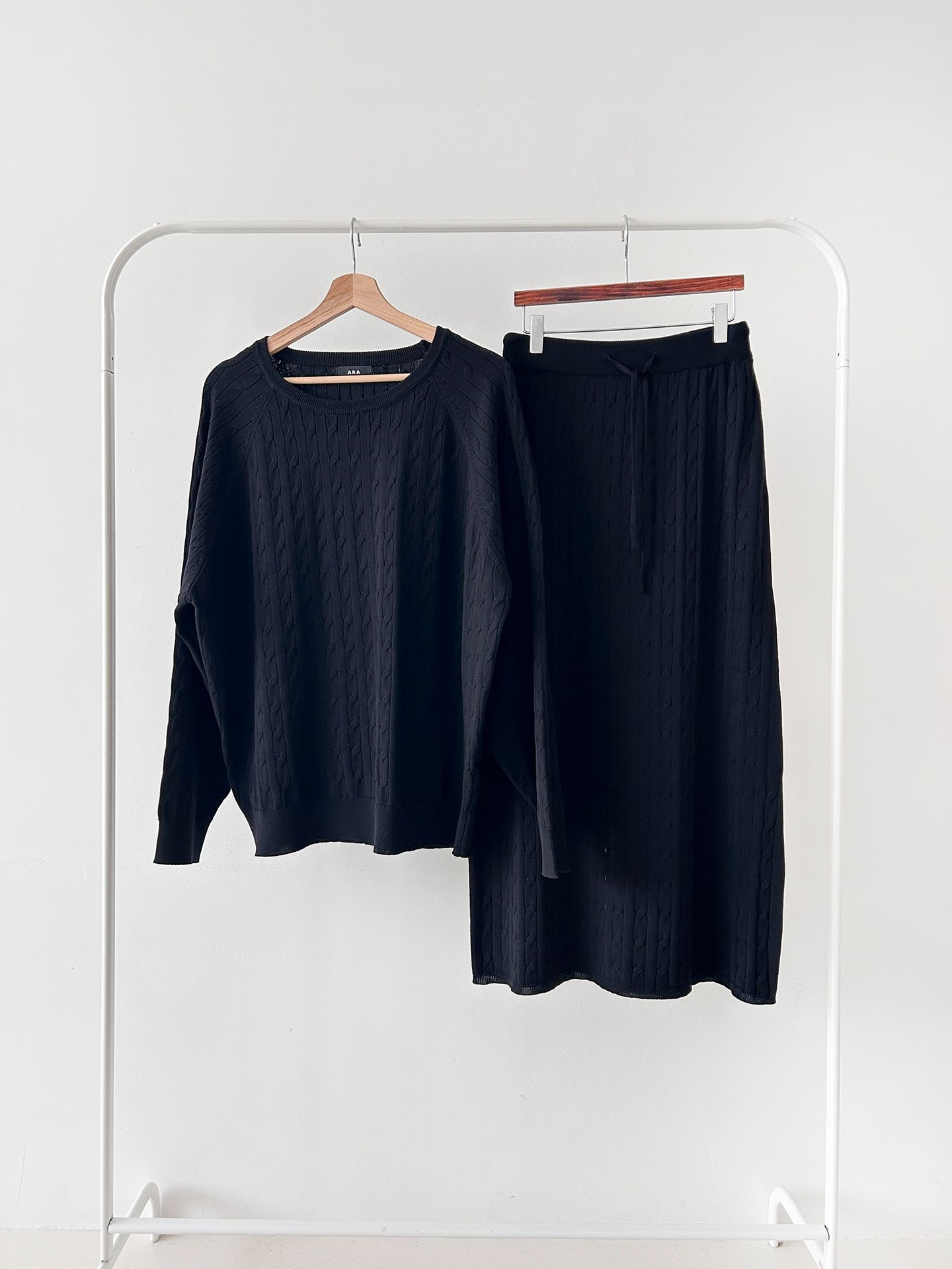 ドローストリングケーブルウエストゴムラグランロングセットアップスカートニット | 詳細画像37