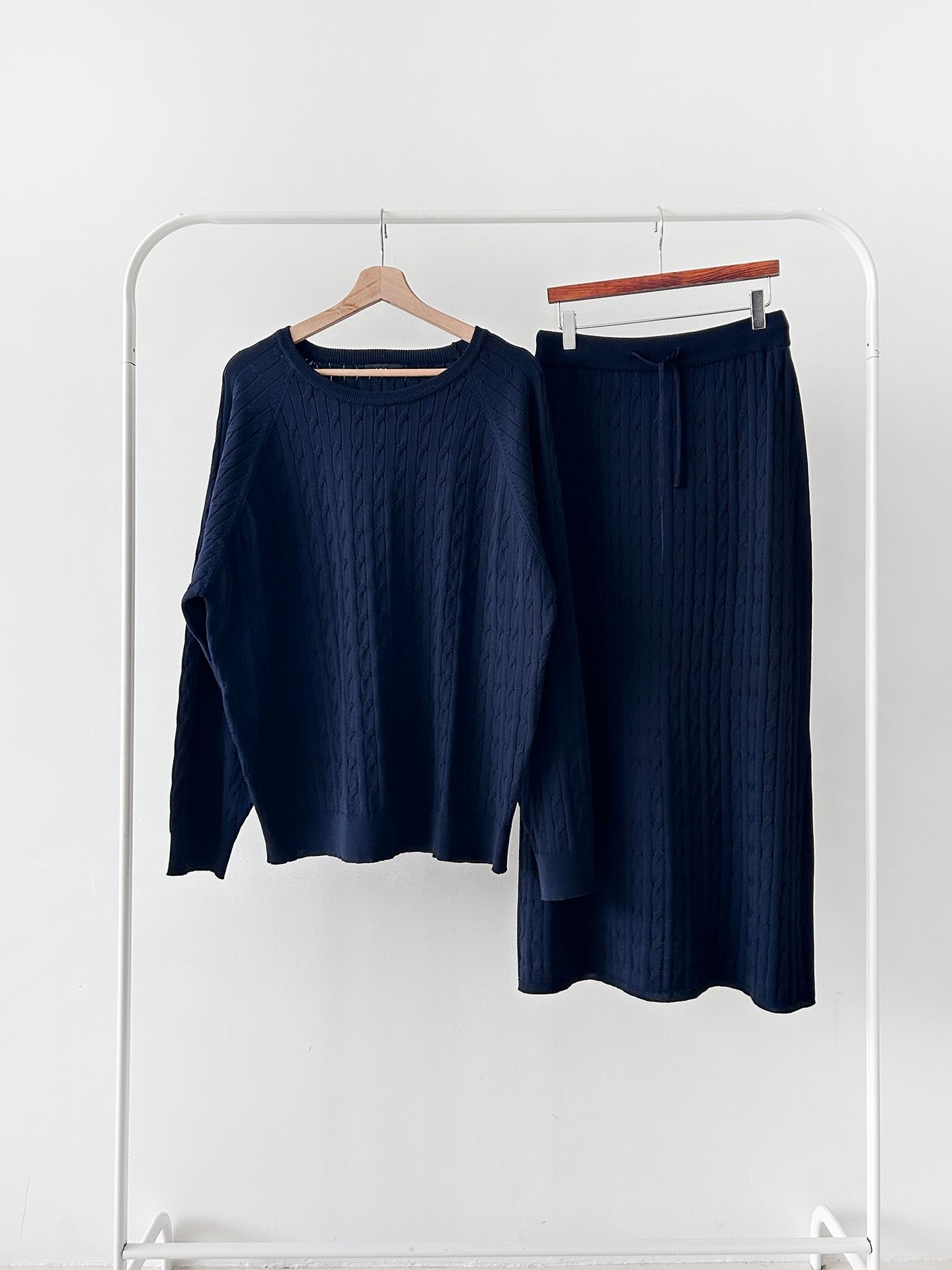 ドローストリングケーブルウエストゴムラグランロングセットアップスカートニット | 詳細画像38