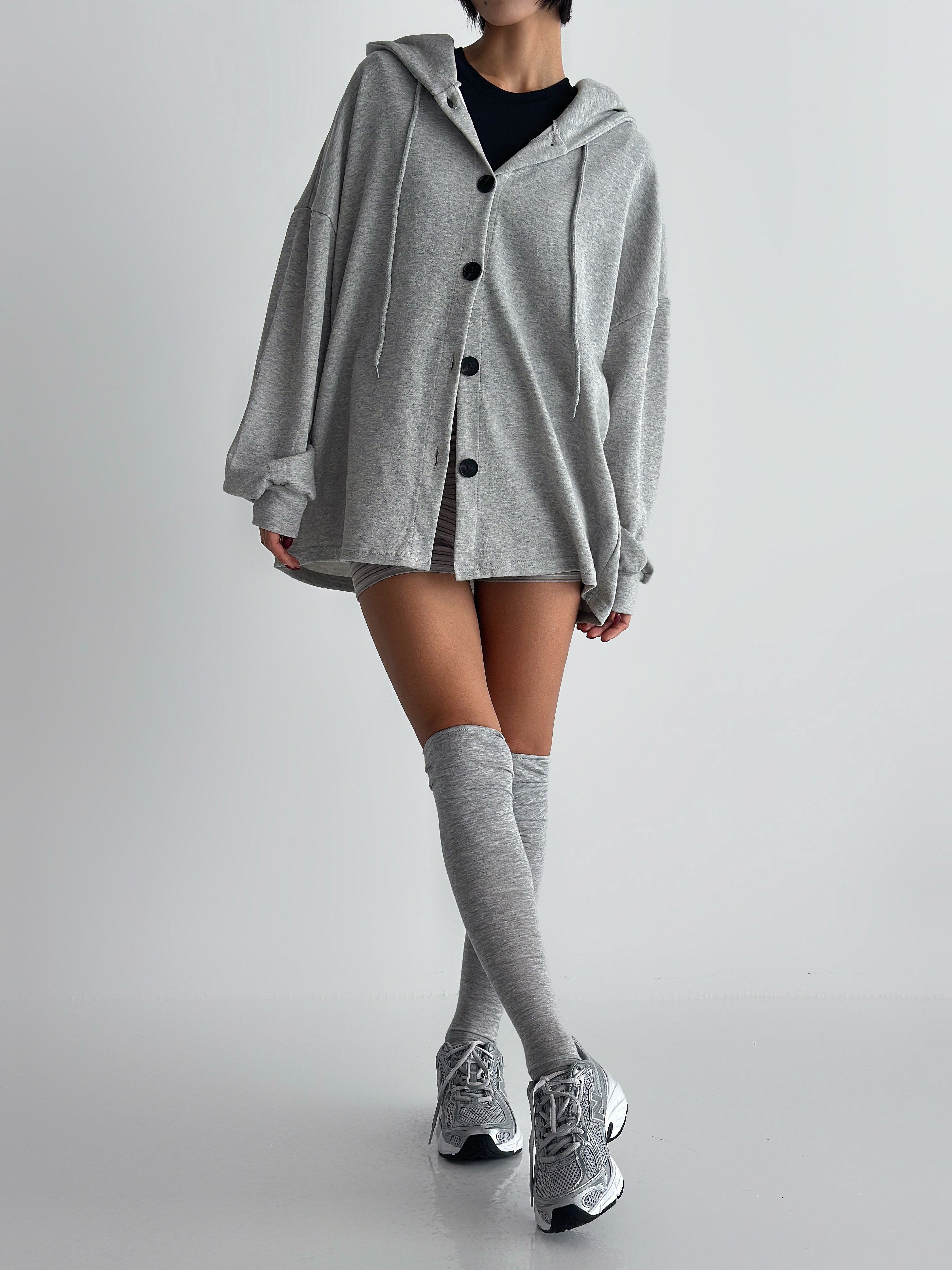 フードドローストリングオーバーサイズ長袖カーディガン | 詳細画像3