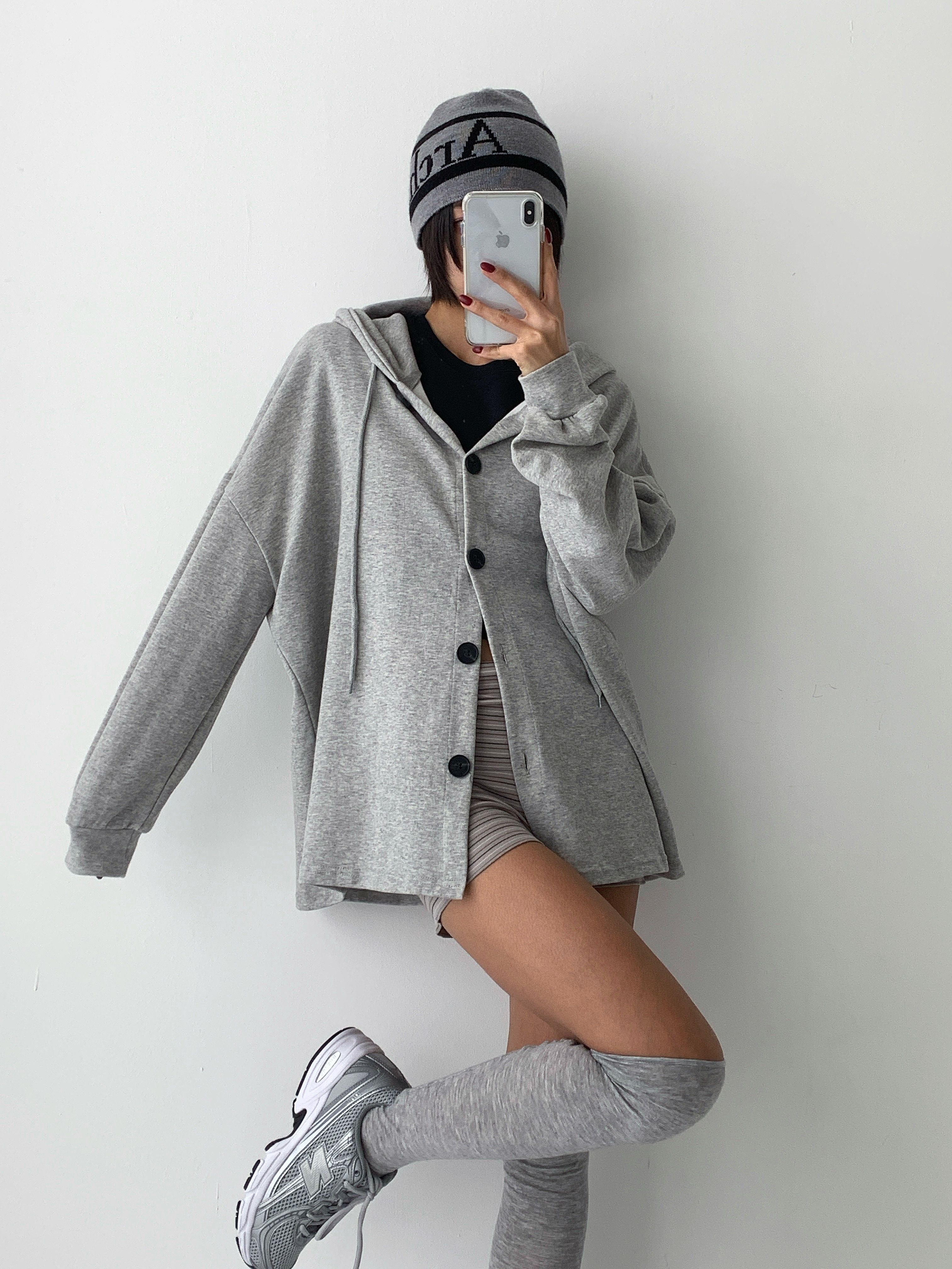 フードドローストリングオーバーサイズ長袖カーディガン | 詳細画像6