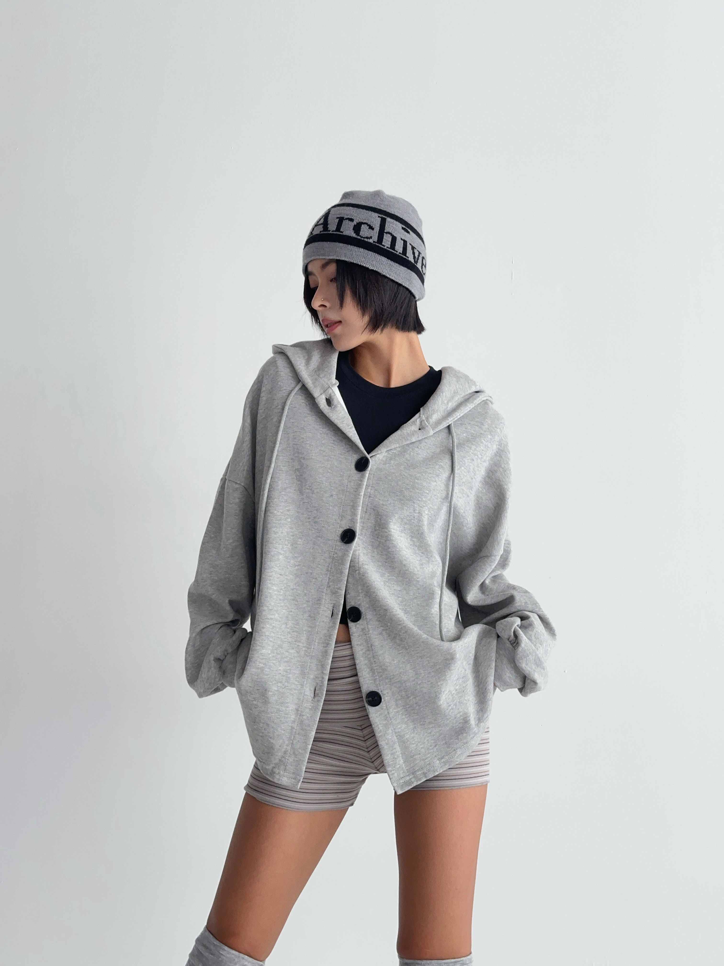 フードドローストリングオーバーサイズ長袖カーディガン | 詳細画像7