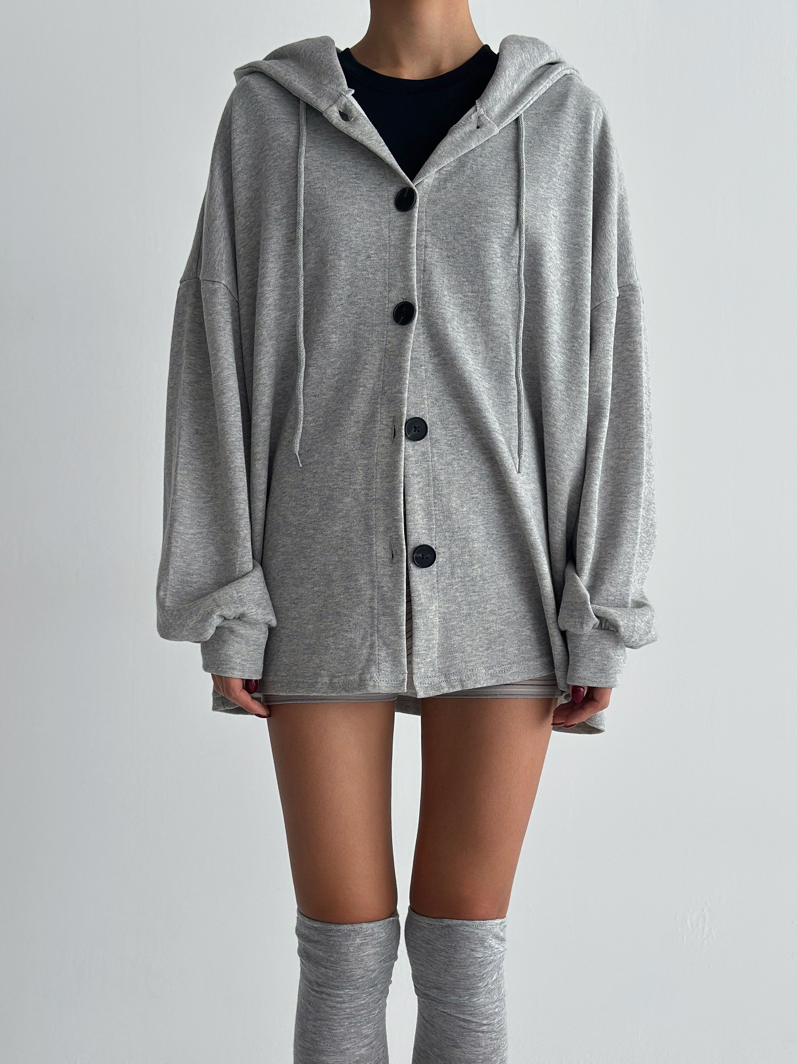 フードドローストリングオーバーサイズ長袖カーディガン | 詳細画像8