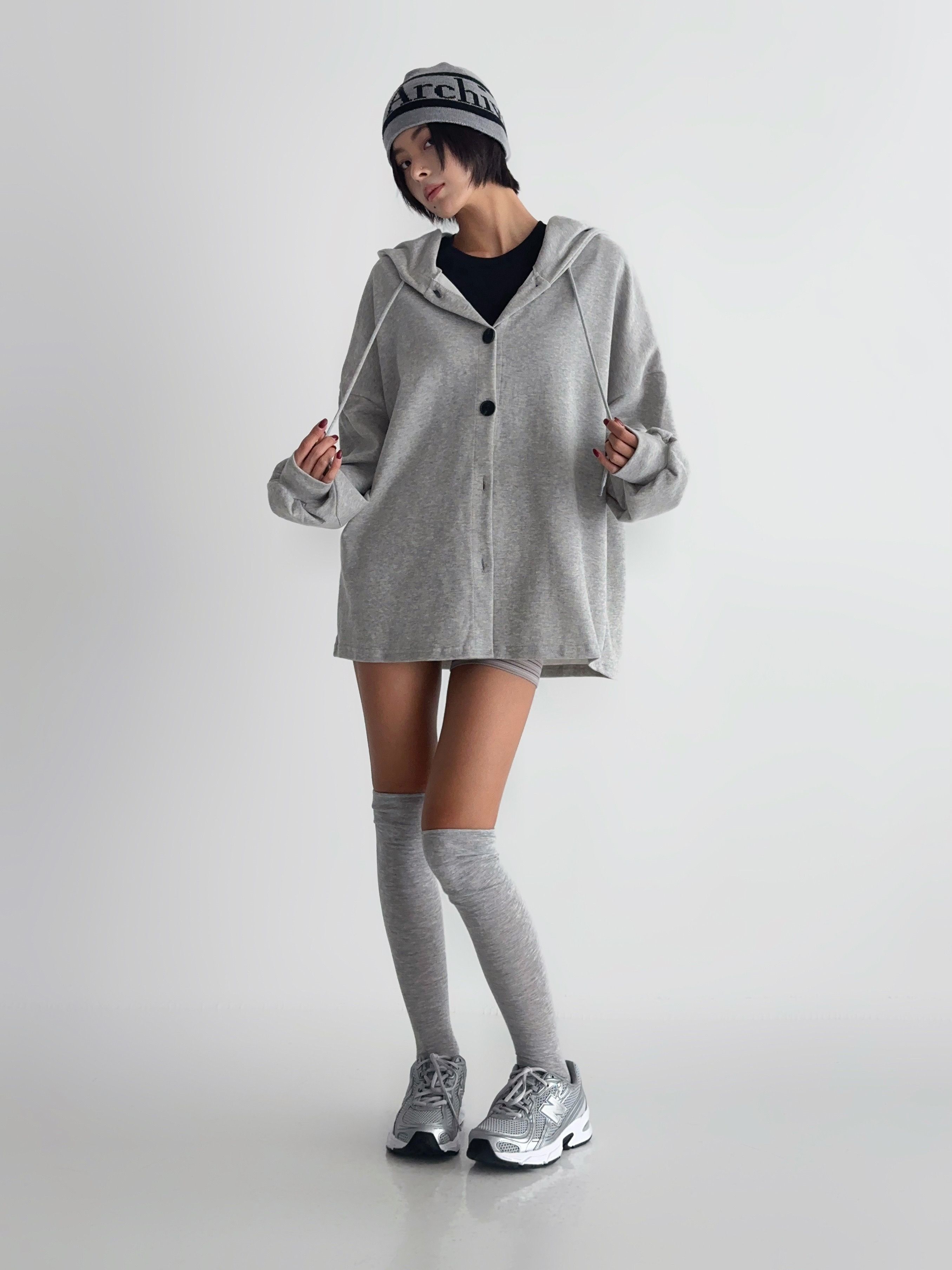 フードドローストリングオーバーサイズ長袖カーディガン | 詳細画像10