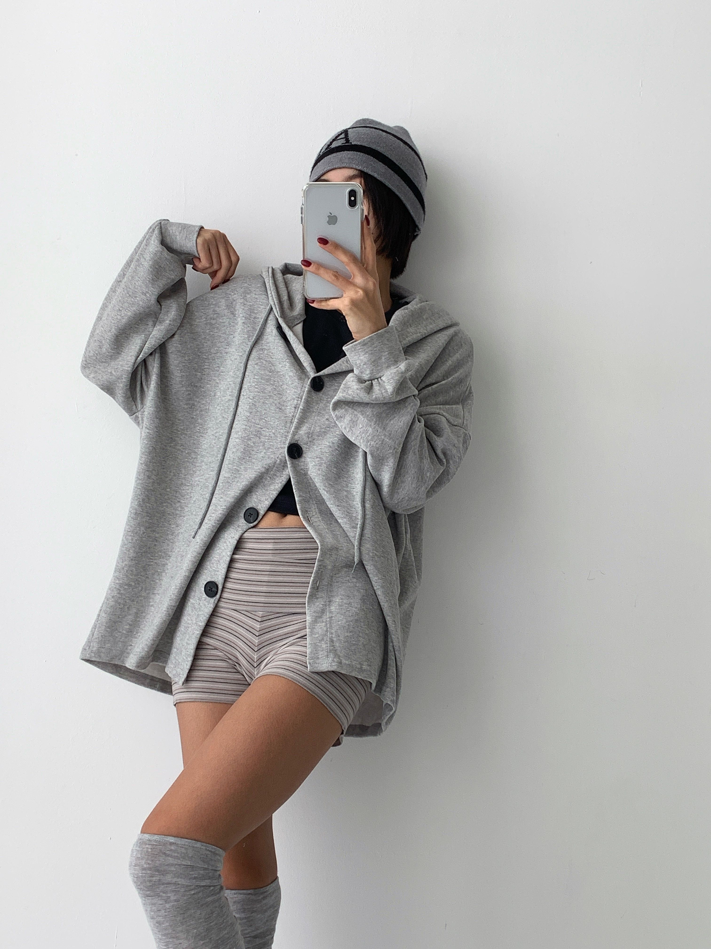 フードドローストリングオーバーサイズ長袖カーディガン | 詳細画像12