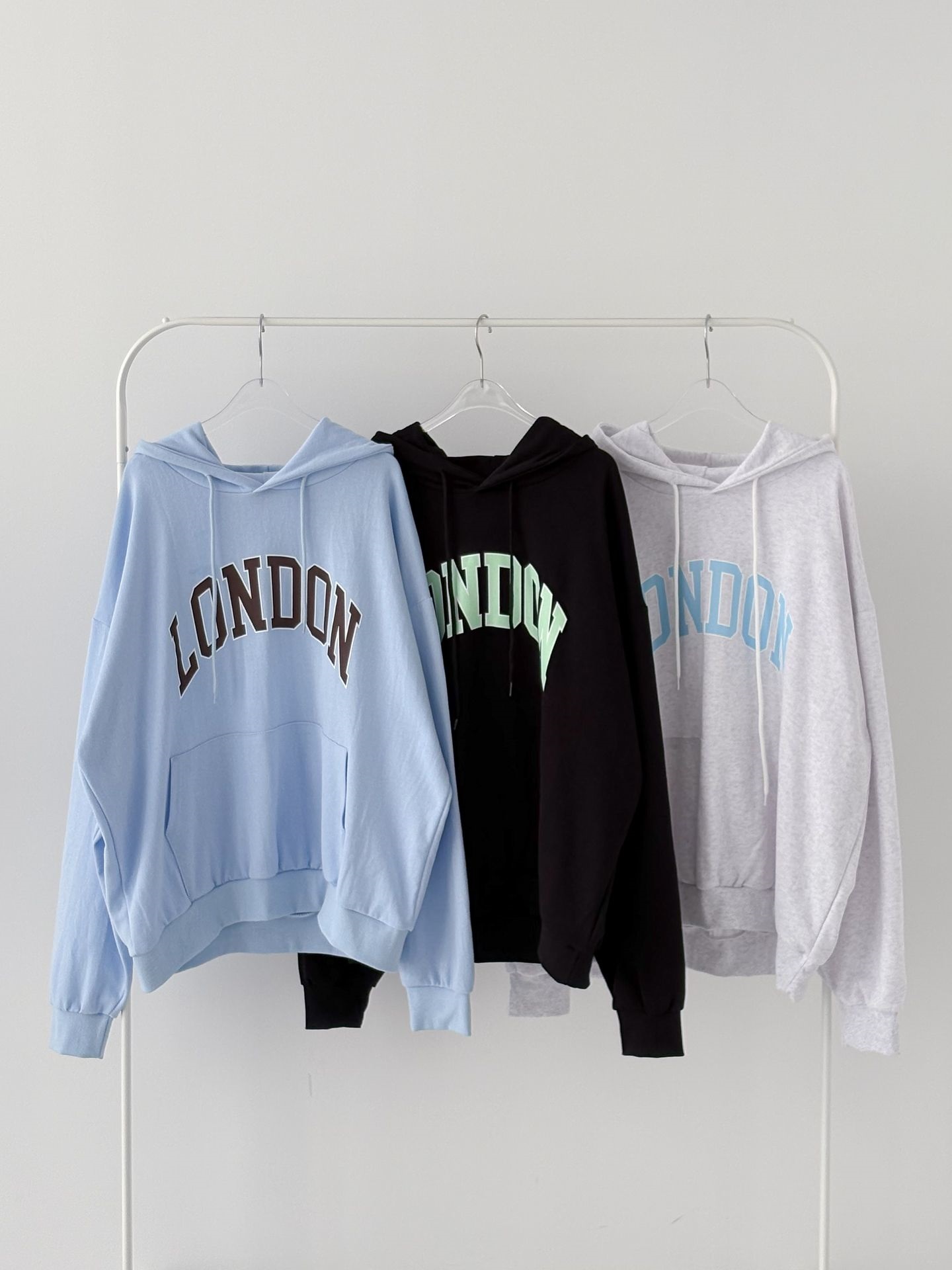 フードドローストリングオーバーサイズ長袖カンガルーポケットプリントパーカー | 詳細画像3