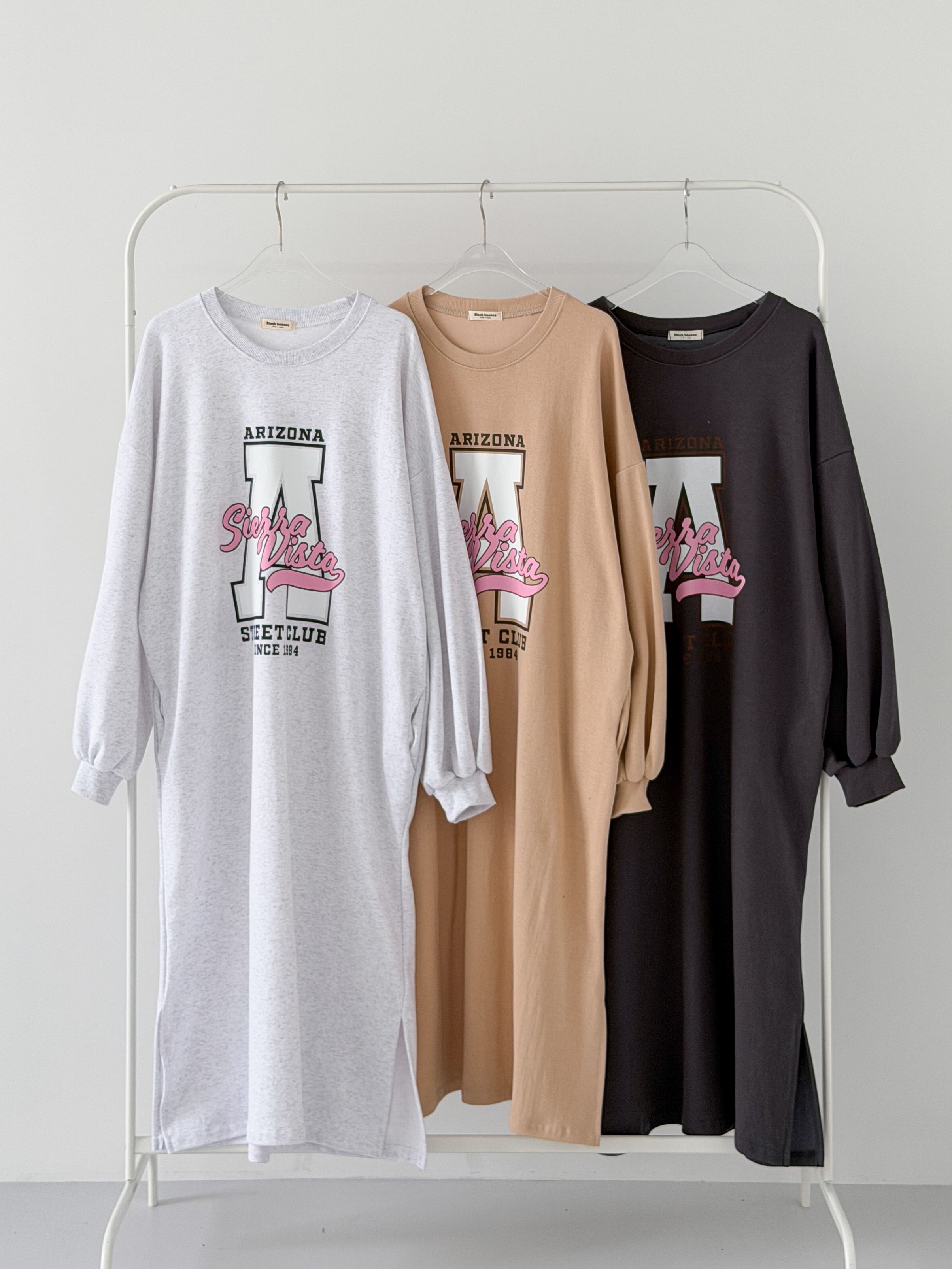 ラウンドネックスリットパフスリーブオーバーサイズロング長袖ビッグプリントワンピース | 詳細画像3