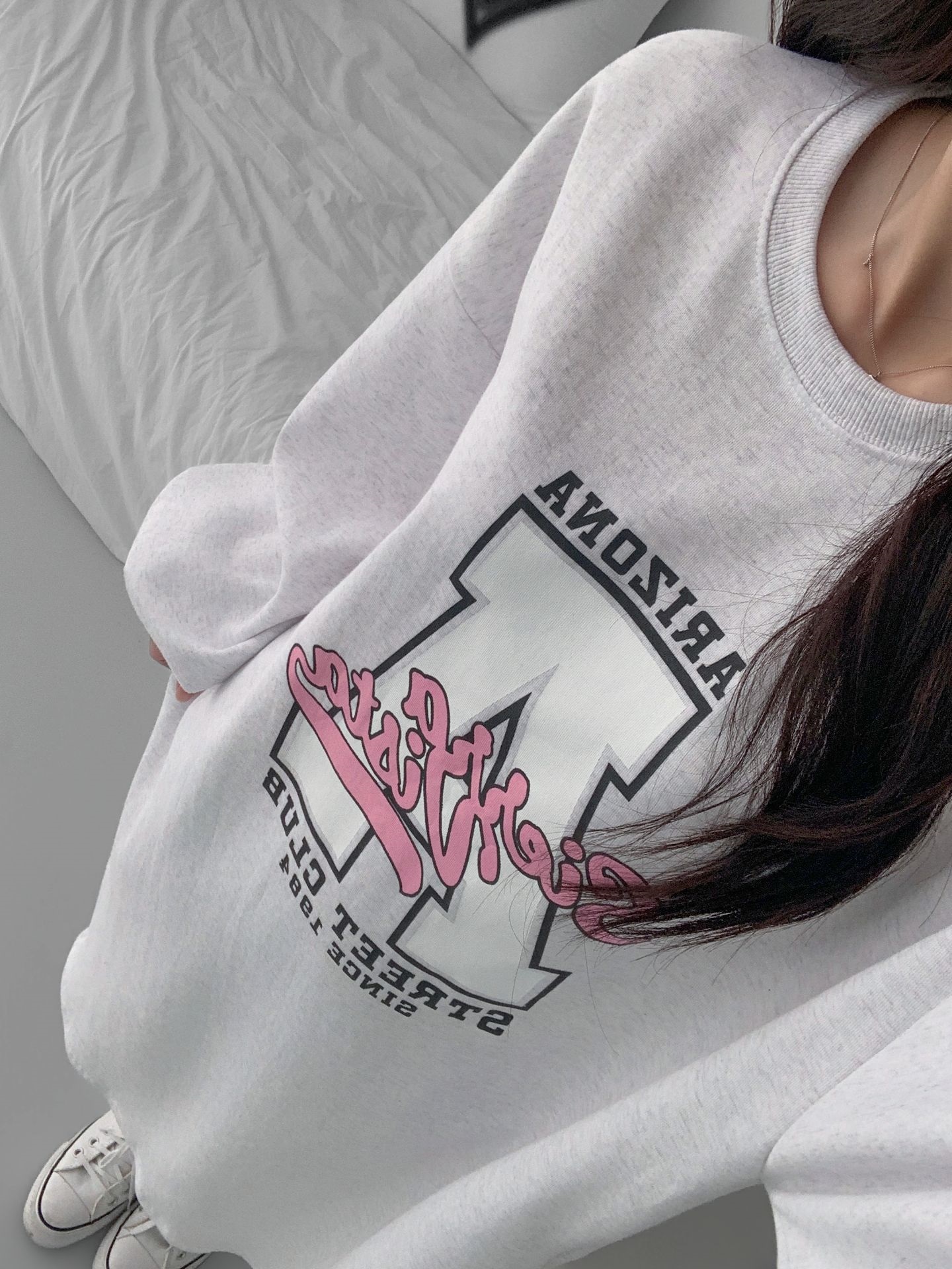 ラウンドネックスリットパフスリーブオーバーサイズロング長袖ビッグプリントワンピース | 詳細画像8